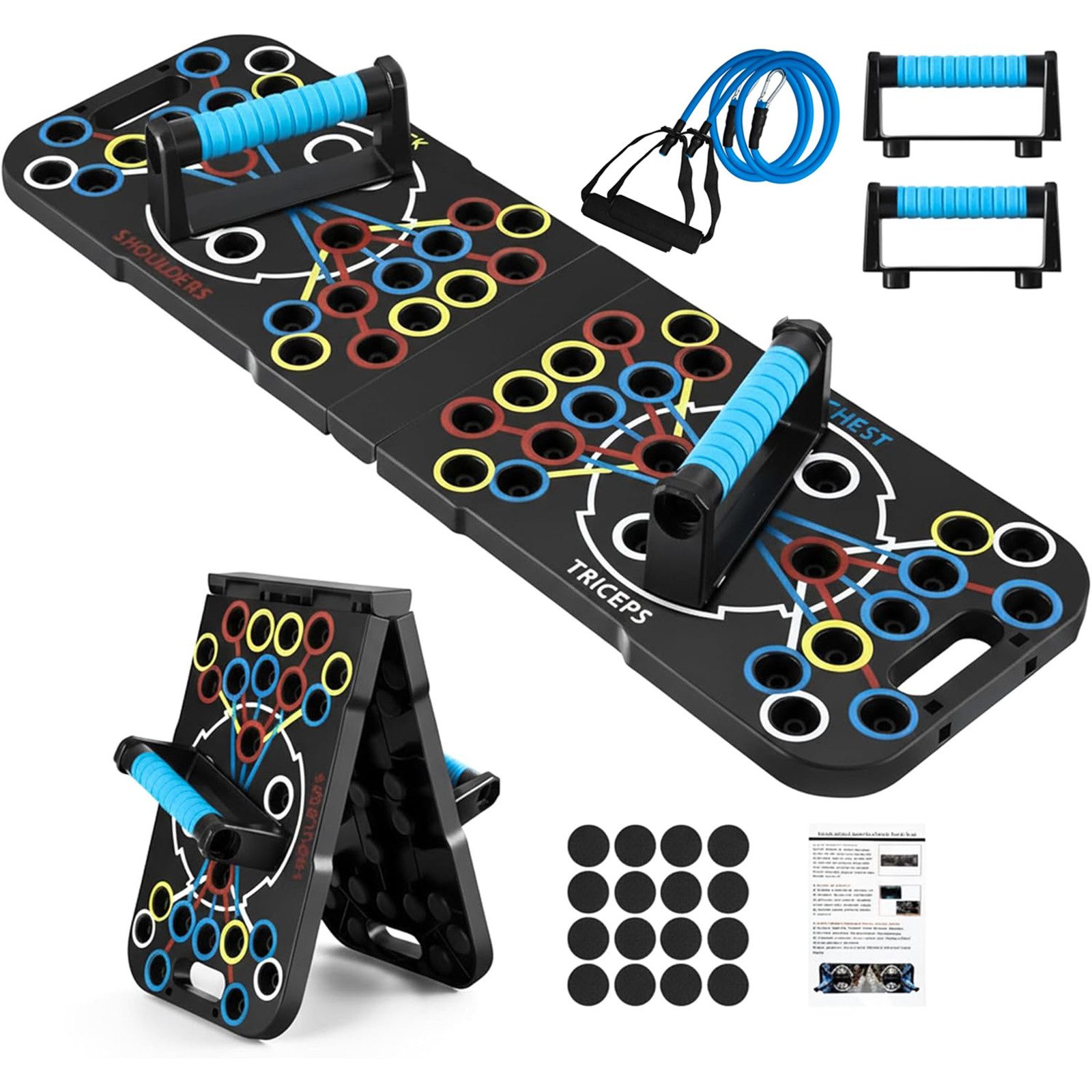 SURFOU Liegestützgriffe 27 in 1 Trainingsboard Set mit Liegestützgriffen & Widerstandsbändern, Faltbares Calisthenics Equipment für Ganzkörpertraining mit Guide