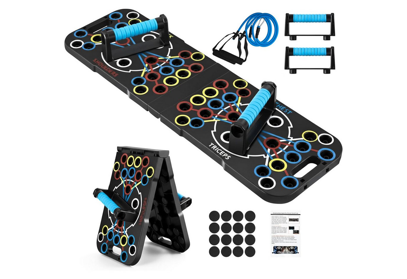 SURFOU Liegestützgriffe 27 in 1 Trainingsboard Set mit Liegestützgriffen & Widerstandsbändern, Faltbares Calisthenics Equipment für Ganzkörpertraining mit Guide