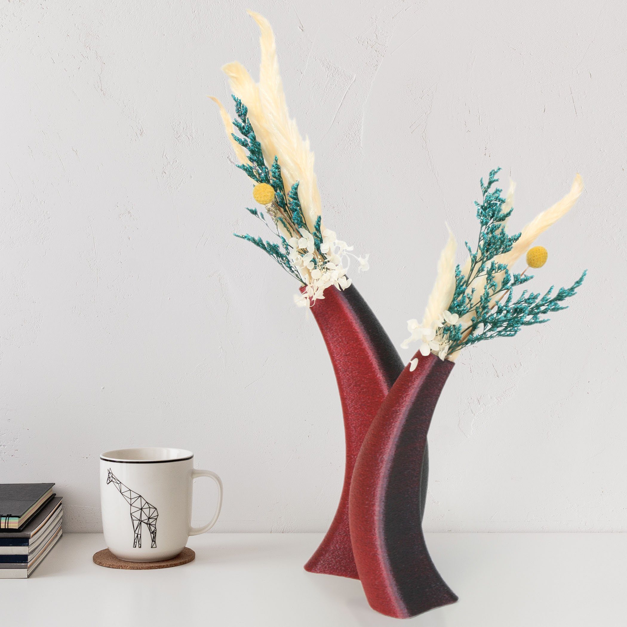 Kreative Feder Dekovase Designer Vasen-Set aus 2 & Blumenvasen Set bestehend Bio-Kunststoff wasserdicht nachwachsenden aus aus (Set, Vasen), bruchsicher – Dekorative Rohstoffen