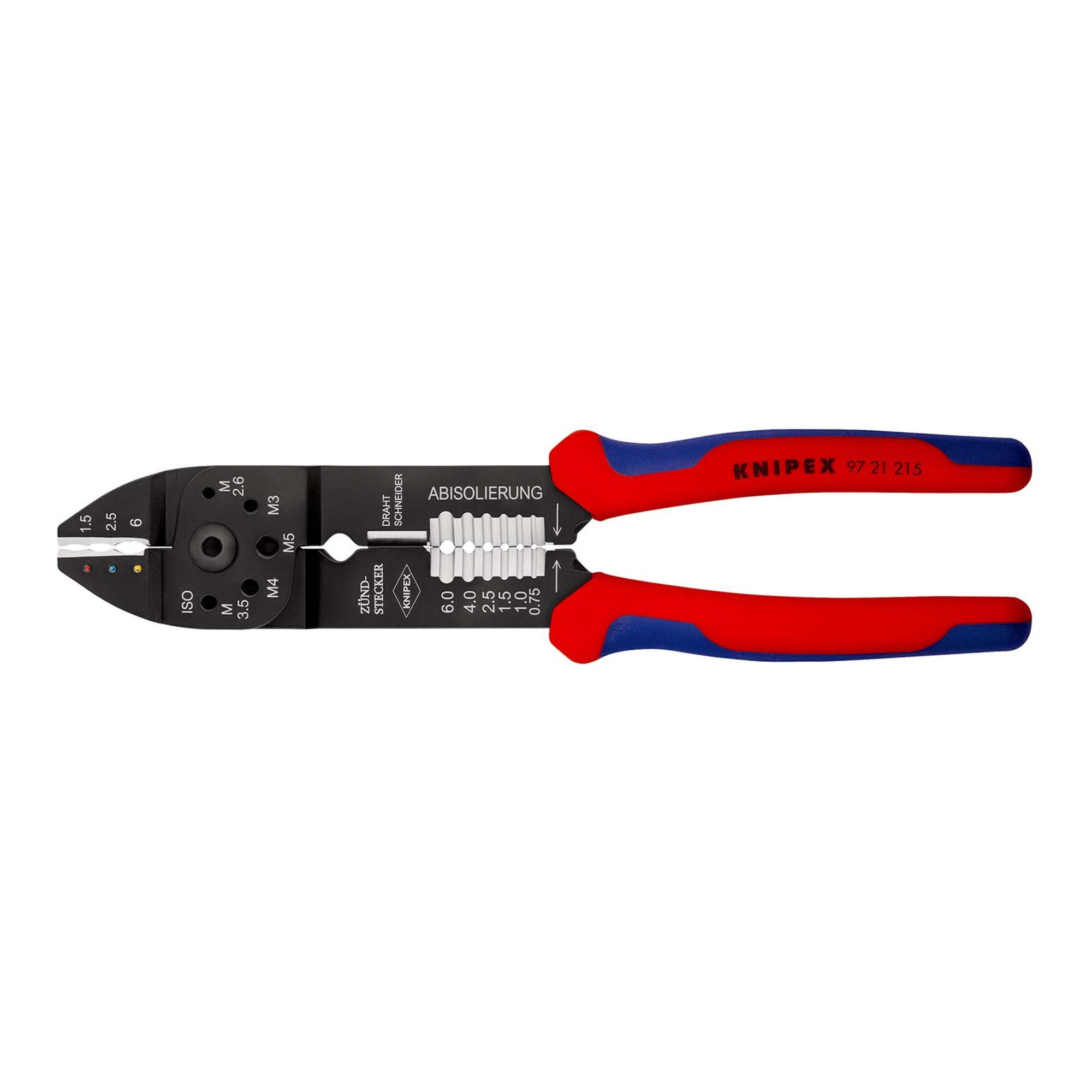 Knipex Crimpzange KNIPEX 97 21 215 Crimpzange mit Mehrkomponenten-Hüllen schwarz lackier