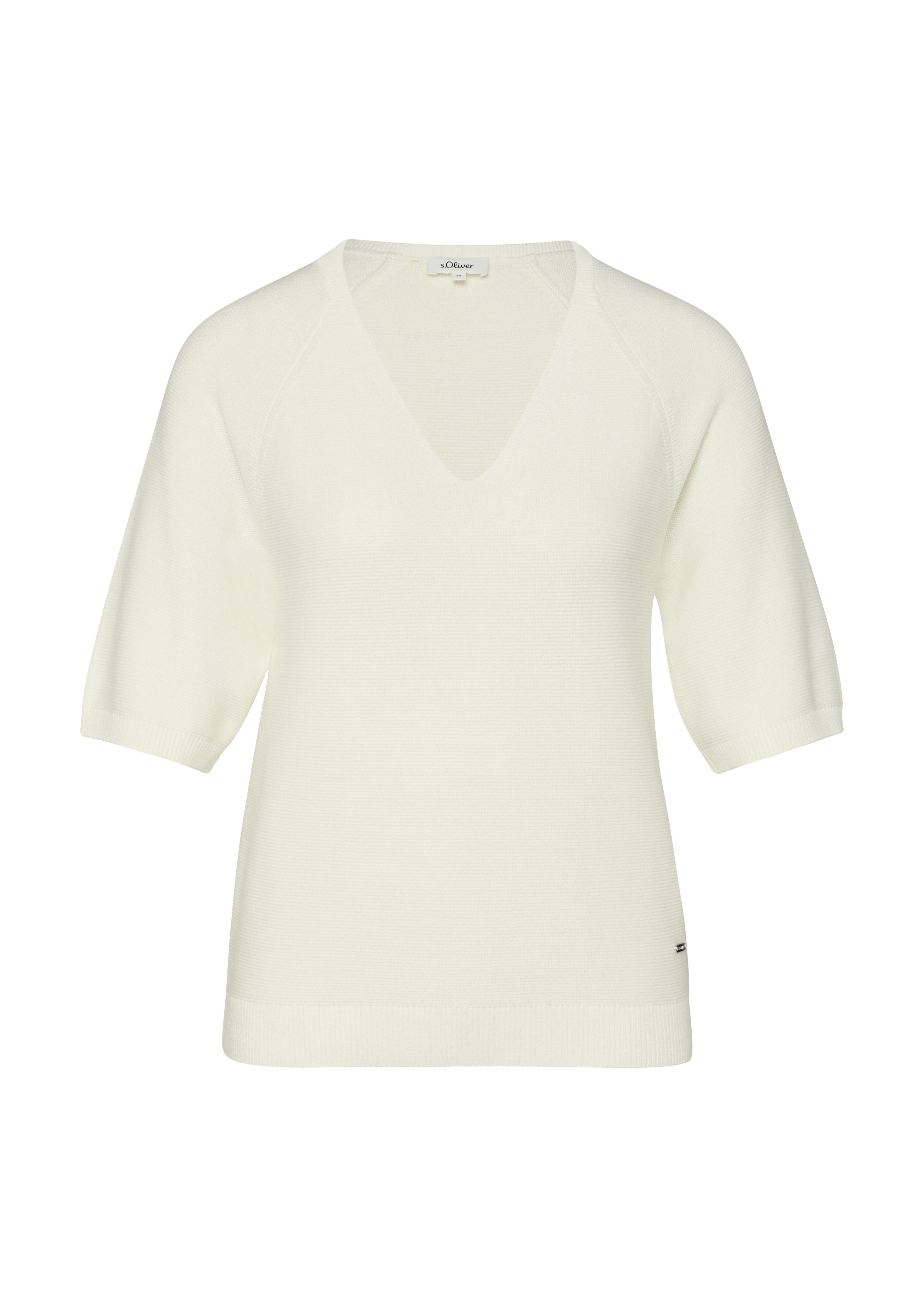s.Oliver Strickpullover Kurzarm-Strickpullover mit V-Ausschnitt