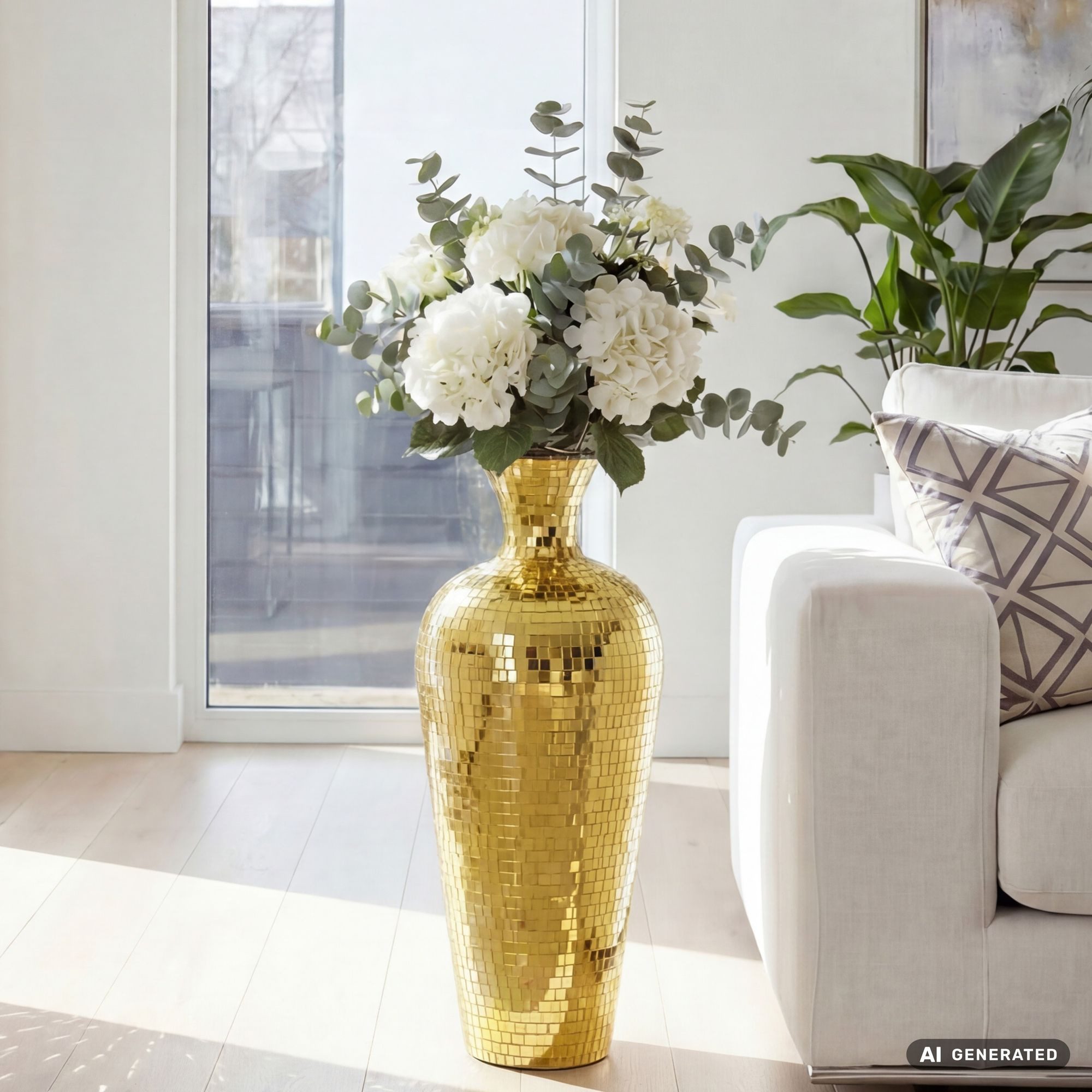 FINEBUY Bodenvase FB77701 Vase Gold 50cm Standvase Blumenvase XL Wohndeko Groß (Große Metallvase aus lackiertem Metall), Wohnaccessoire im Stil einer Discokugel