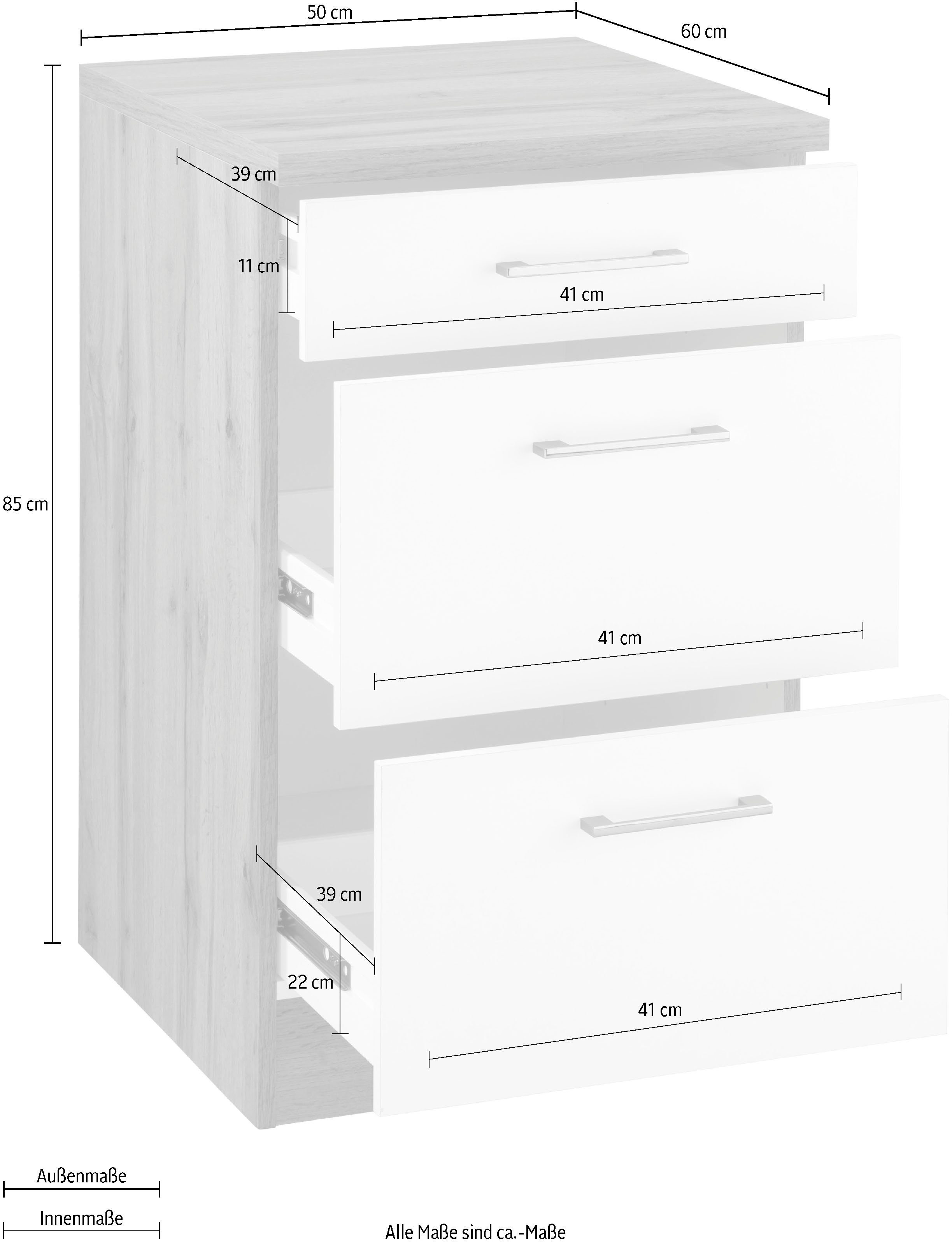 HELD MÖBEL sofort cm, 50 Auszüge dank Auszugsunterschrank Metallgriff, anthrazit | zwei greifbar großer mit wotaneiche Colmar alles