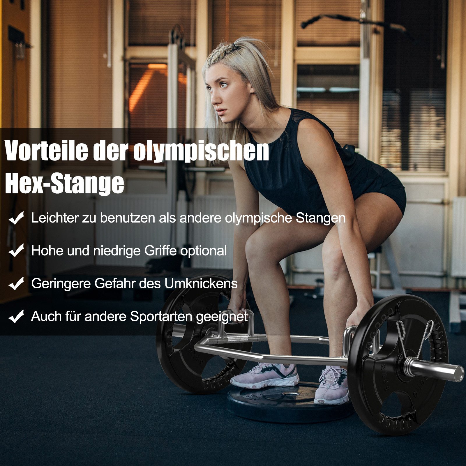 COSTWAY Langhantel, Olympische Trap Bar, 142 cm Hantelstange