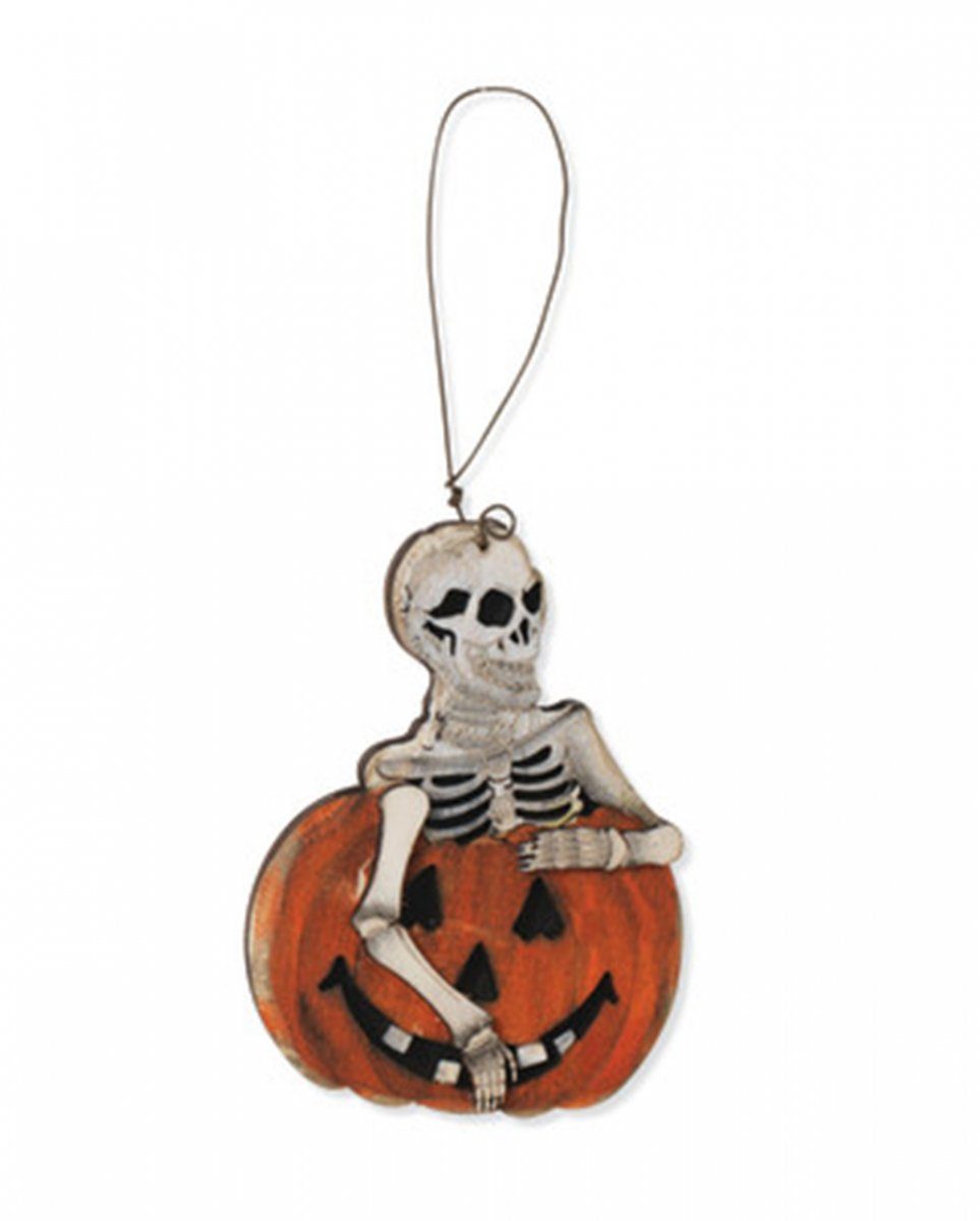 Dekoobjekt Halloween Holz Ornament Skelett in Kürbis als Mitb
