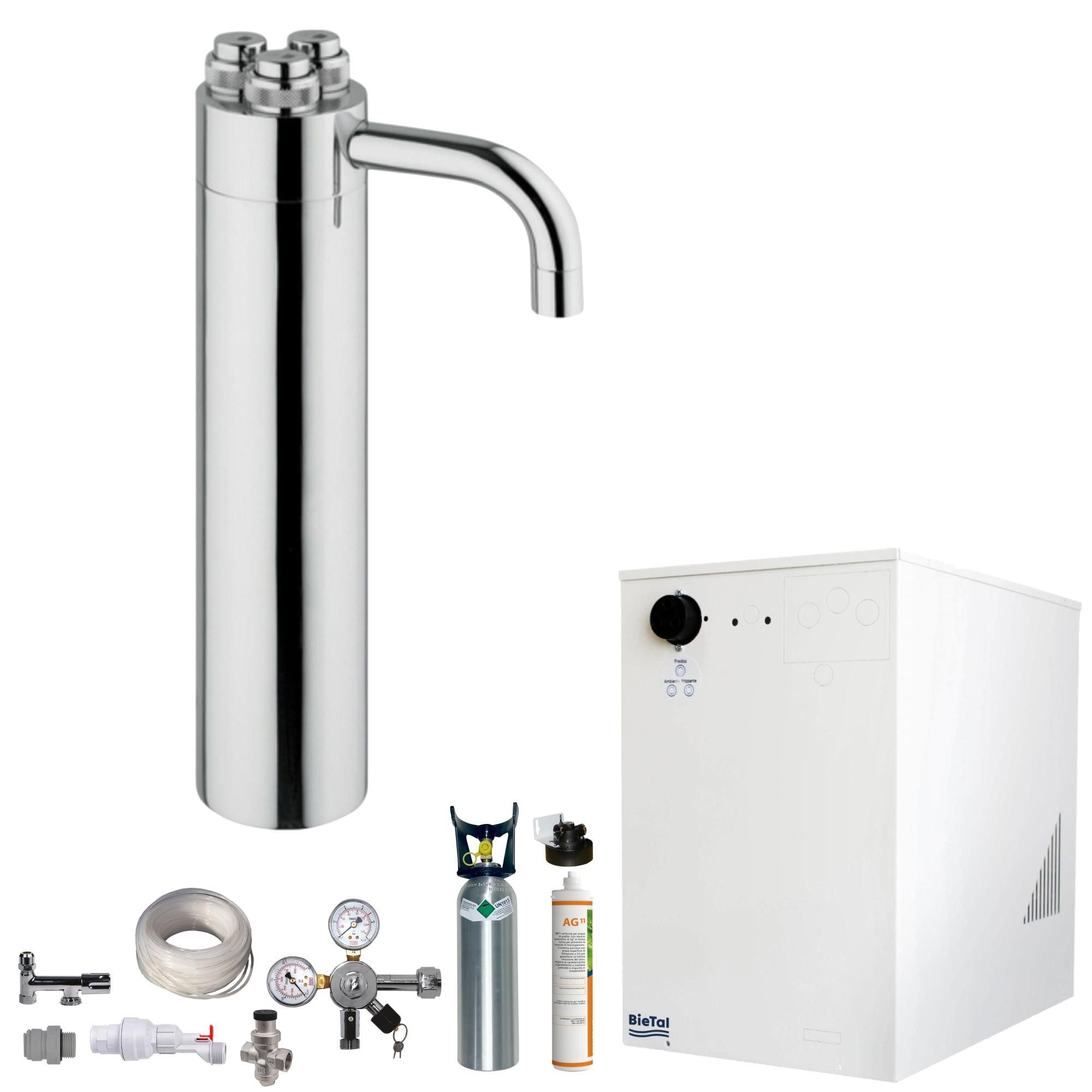 BieTal Wassersprudler Tafelwassergerät BieTal® BT-30U mit Kühlung Zapfstelle 3-Wege SET, (Set, mit 2Kg CO2 Flasche-tlg., Puls 355 mit Aktivkohle Filteranlage), Sprudelwasseranlage Trinkwasser Wasserspender
