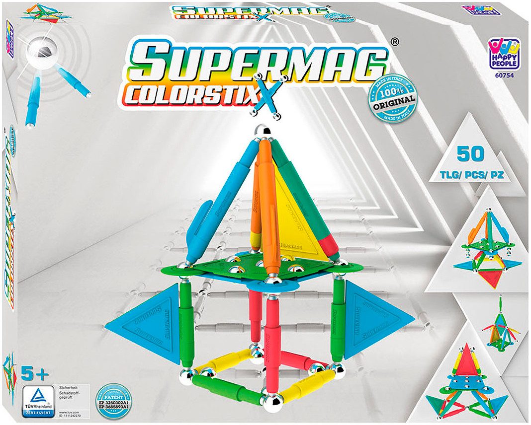 Happy People Supermag Color Stix Magnetspielbausteine, (Packung, 50 St), Made in Europe