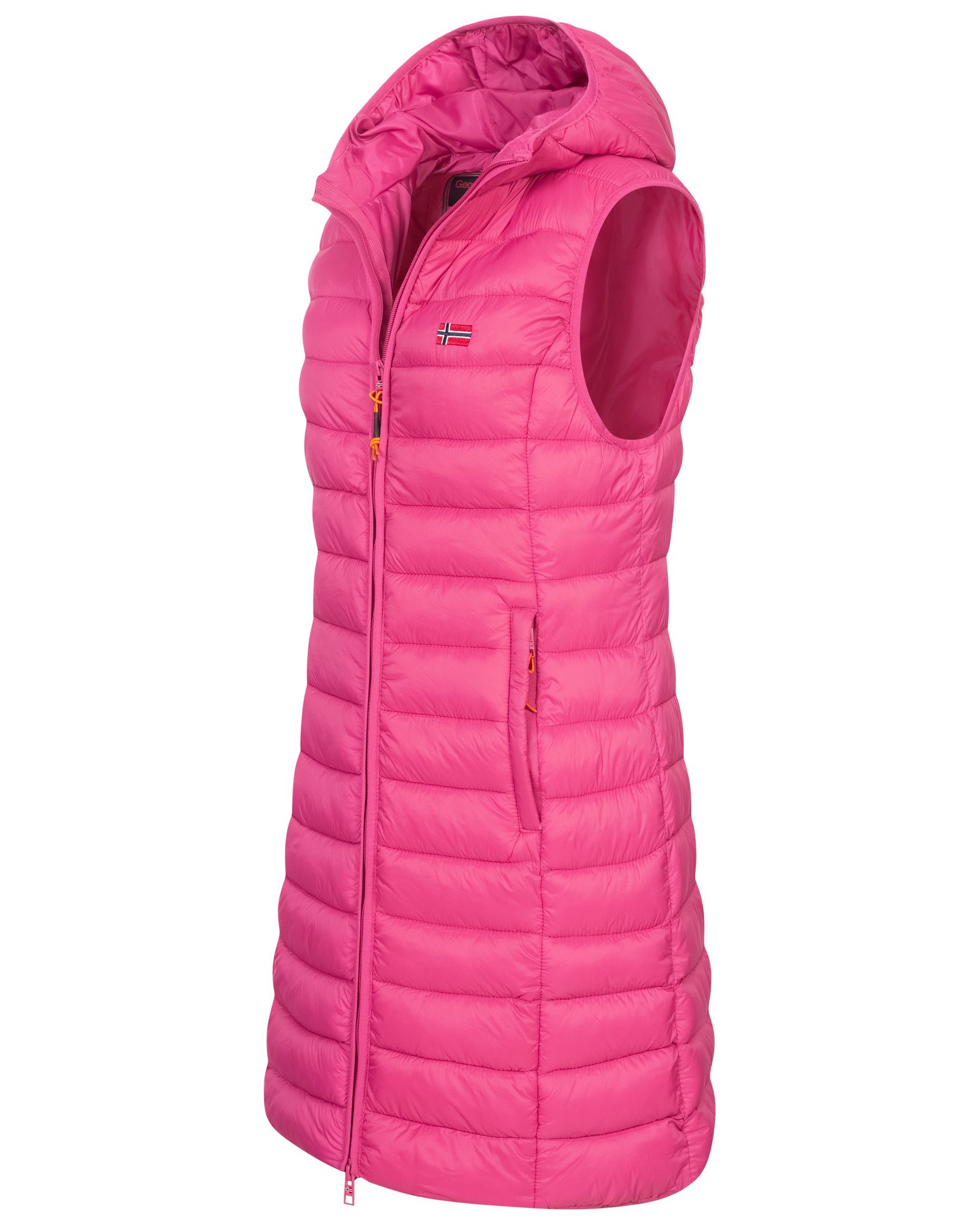 Geographical Norway Steppweste Damen Steppweste Kapuze Übergangs Herbst Windbreaker Lang Weste