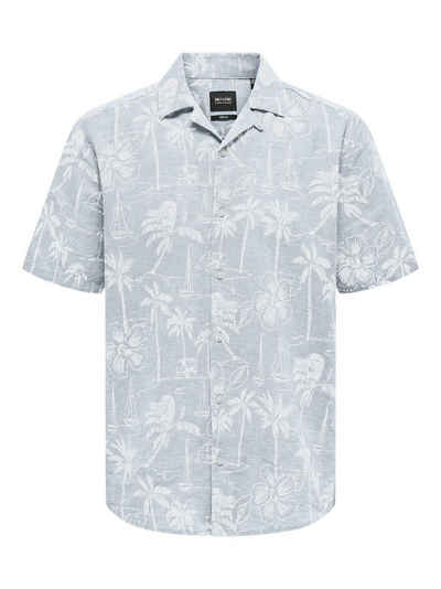ONLY & SONS Kurzarmhemd Tropisches Hemd mit Sommer Design Bequemes Casual Shirt 7402 in Blau-3