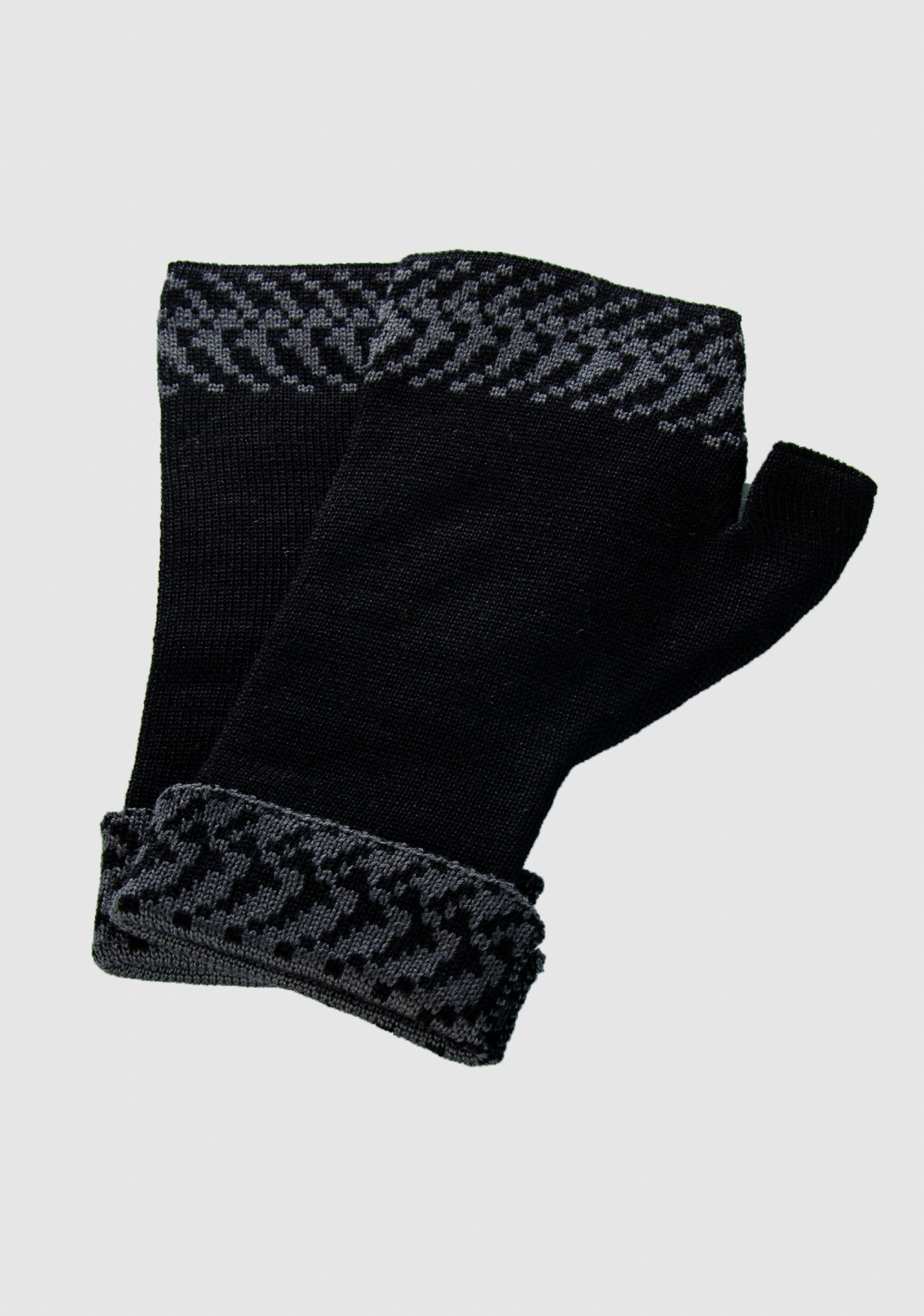 LANARTO slow fashion Pixel in aus Farben schwarz_graphit Handwärmer Merino Strickhandschuhe 100% extrasoft vielen Merino