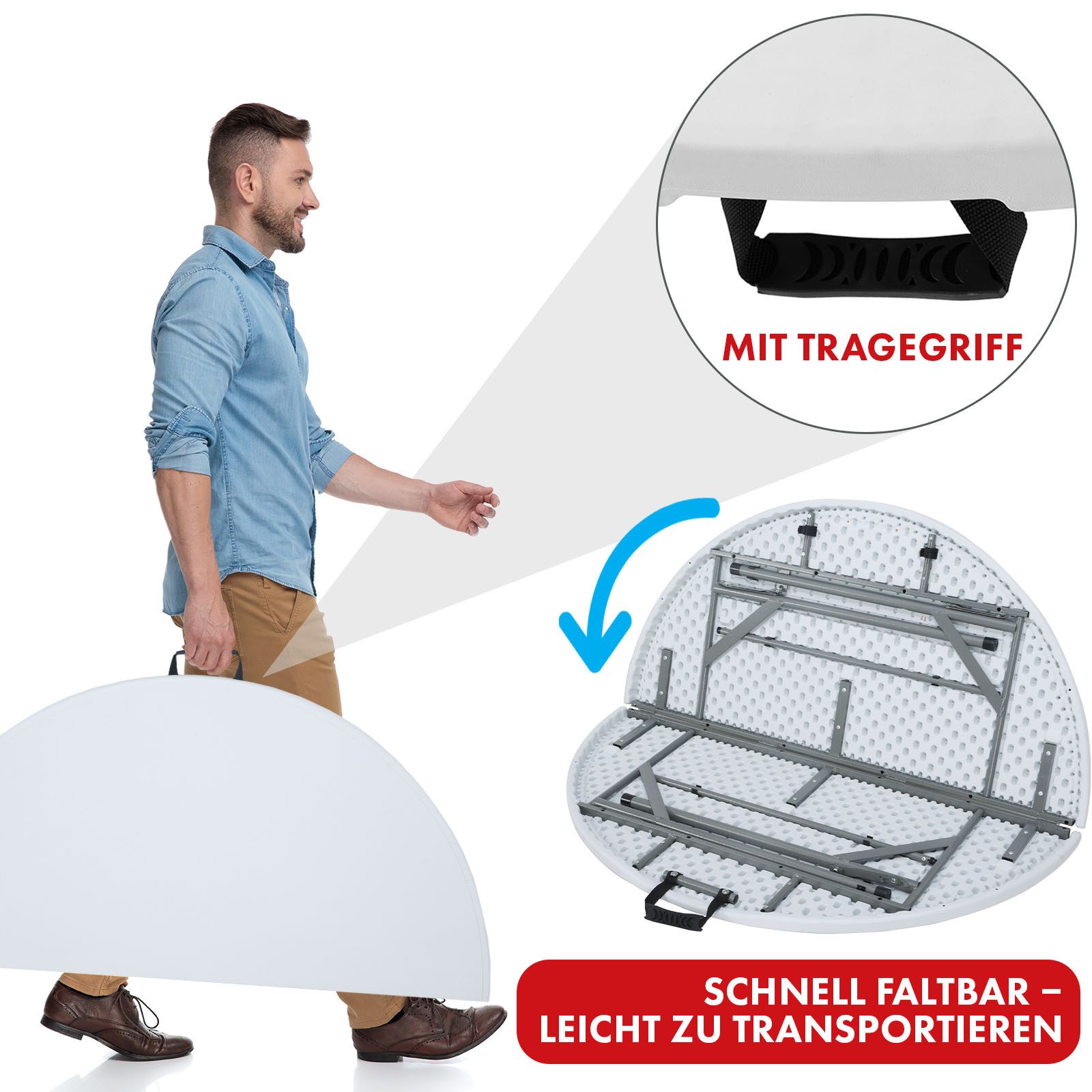 Kubus Campingtisch Sendai, Klapptisch zusammenklappbar mit integriertem Tragegriff, Platzsparende Lagerung