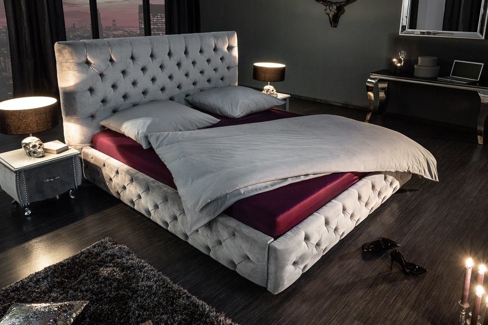 riess-ambiente Polsterbett PARIS 180x200cm silbergrau (1-tlg), Schlafzimmer · Samt · Ziersteppung · Design