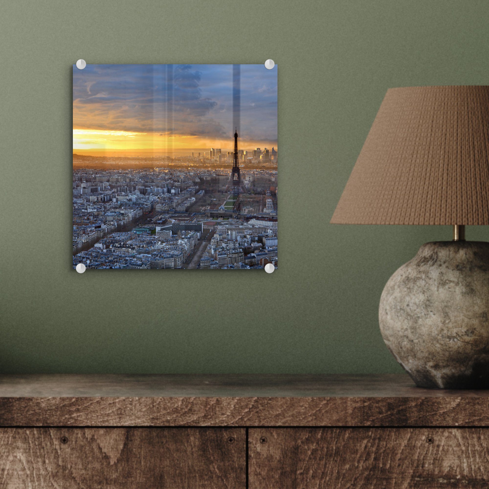 Sonnenuntergang, St), auf Wanddekoration Glas - Bilder Skyline Wandbild Foto Glasbilder (1 bei - auf - MuchoWow Paris Acrylglasbild Glas von