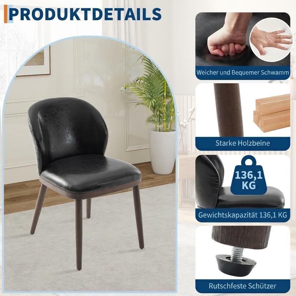 GarveeMore Esszimmerstuhl 2er-set,moderne gepolsterte Küchenstühle mit ergonomischer Rückenlehne, Esszimmerstühle mit Holzbeinen für Küche,Esszimmer