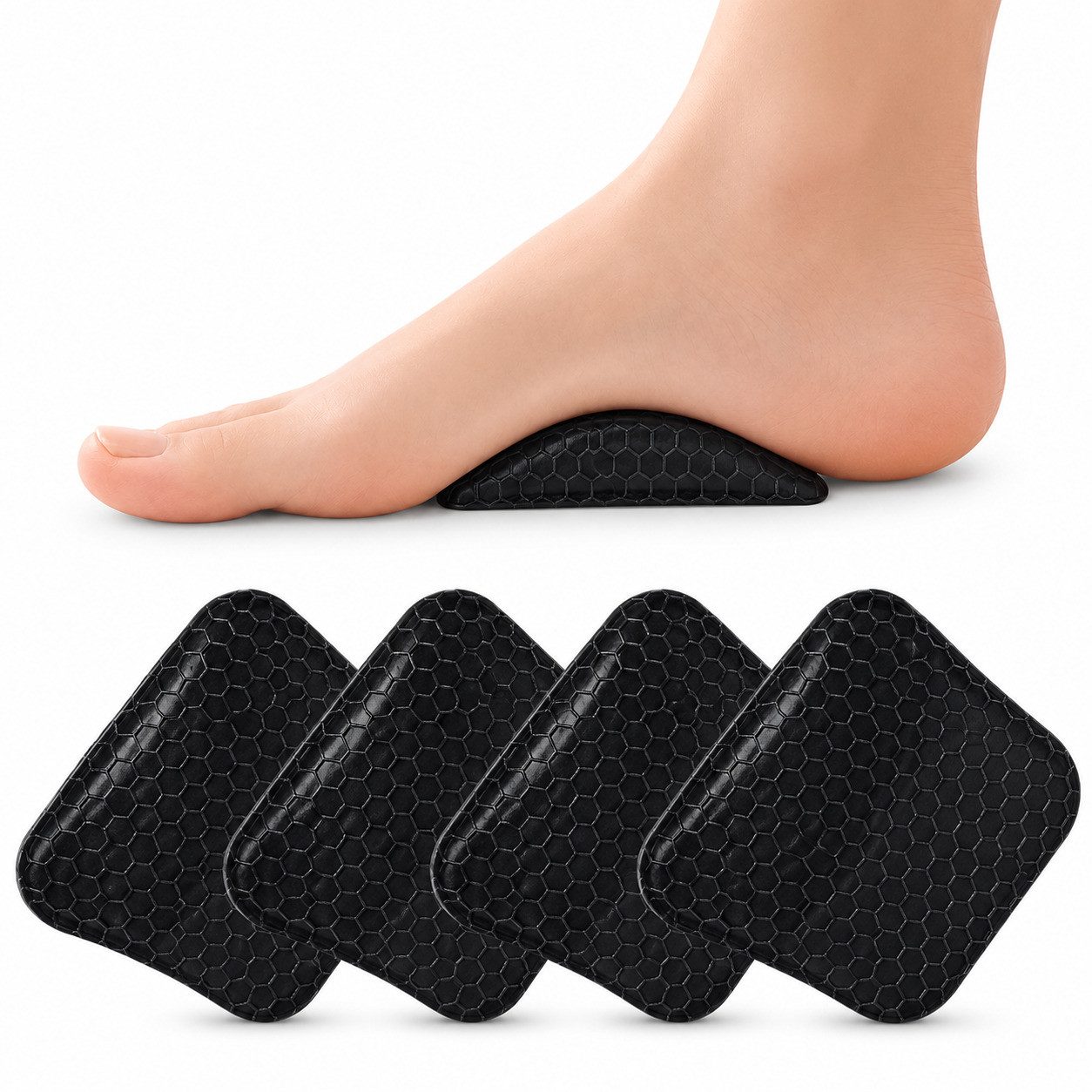 COOL-i ® Einlegesohlen 2 Paar Gel Fußgewölbe Pads, selbstklebende Fußgewölbeunterstützung, zuschneidbar, wiederverwendbar, transparent