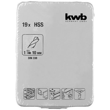 kwb Metallbohrer kwb 421944 HSS Metall-Spiralbohrer-Set 19teilig DIN 338 Zylindersch