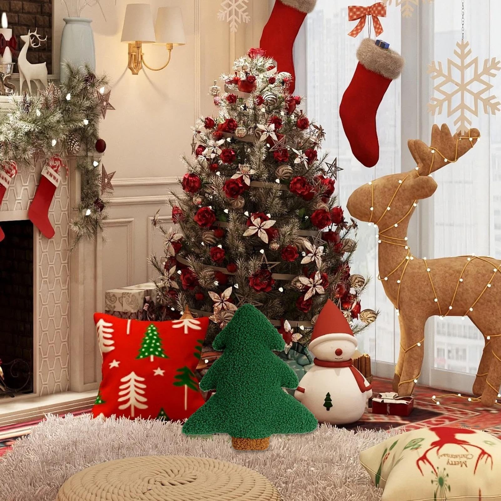 CLTYQ Dekokissen Weihnachtsbaum-Kissen-weihnachtsbaumförmige Plüschkissen,30 x 25 cm, Weihnachtsdekorationen, geeignet für Partys, Zuhause, Sofa und Bett. – Bild 5 von 5