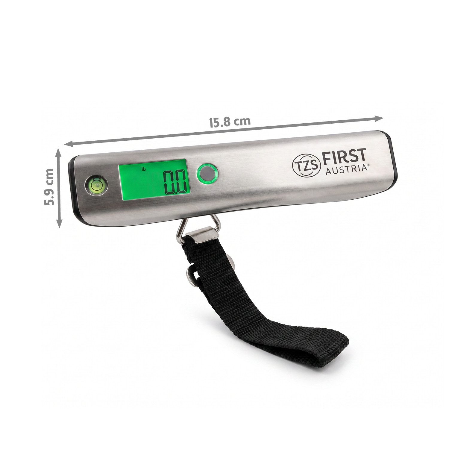 TZS FIRST AUSTRIA Kofferwaage Tragbar bis 50 kg, Einheiten kg/lb, Überlastungsanzeige, Auto-Off, Tragkraft 50 kg, (1-tlg), Gepäckwaage mit Tara-Funktion, LCD-Display, praktisch für Reisen