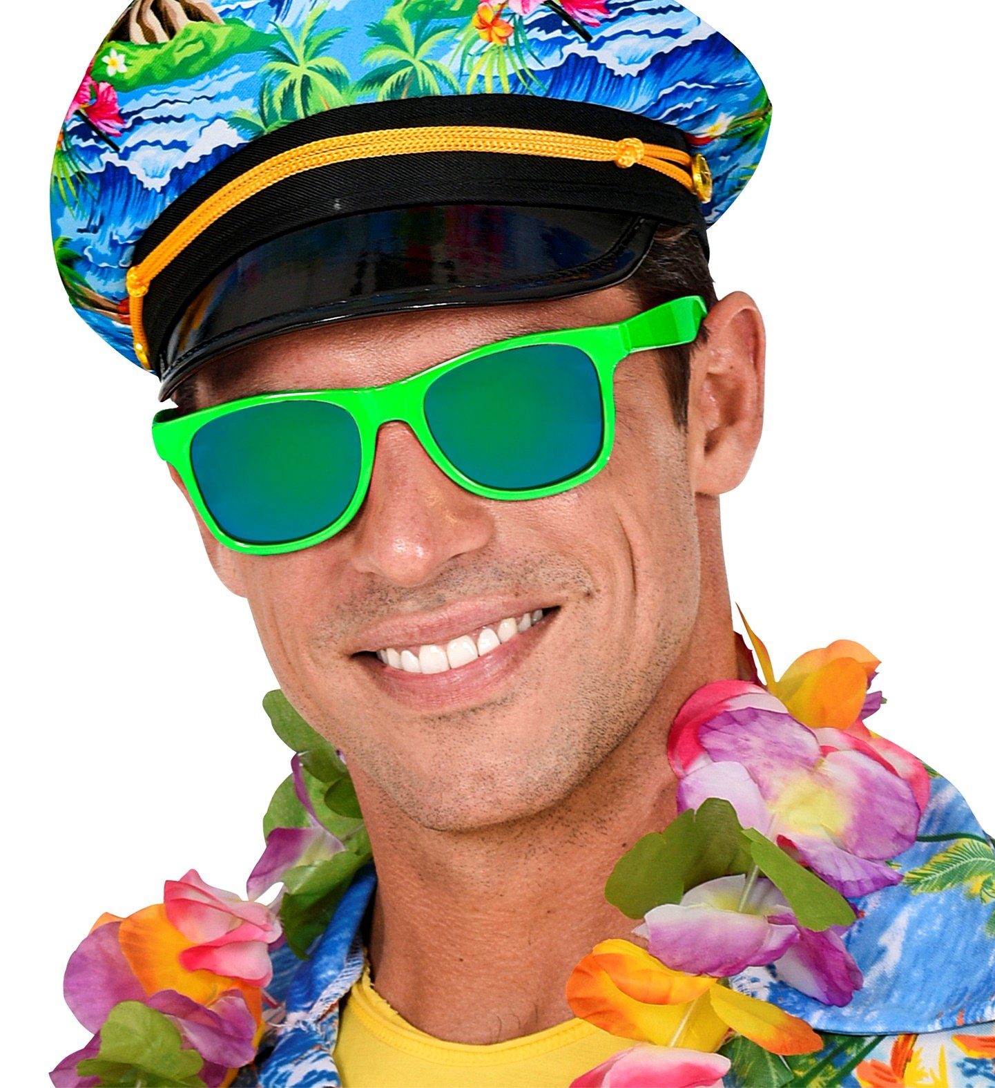 Widmann S.r.l. Verkleidungsmaske 80er Jahre Brille mit Revo Gläsern, Neon Grün