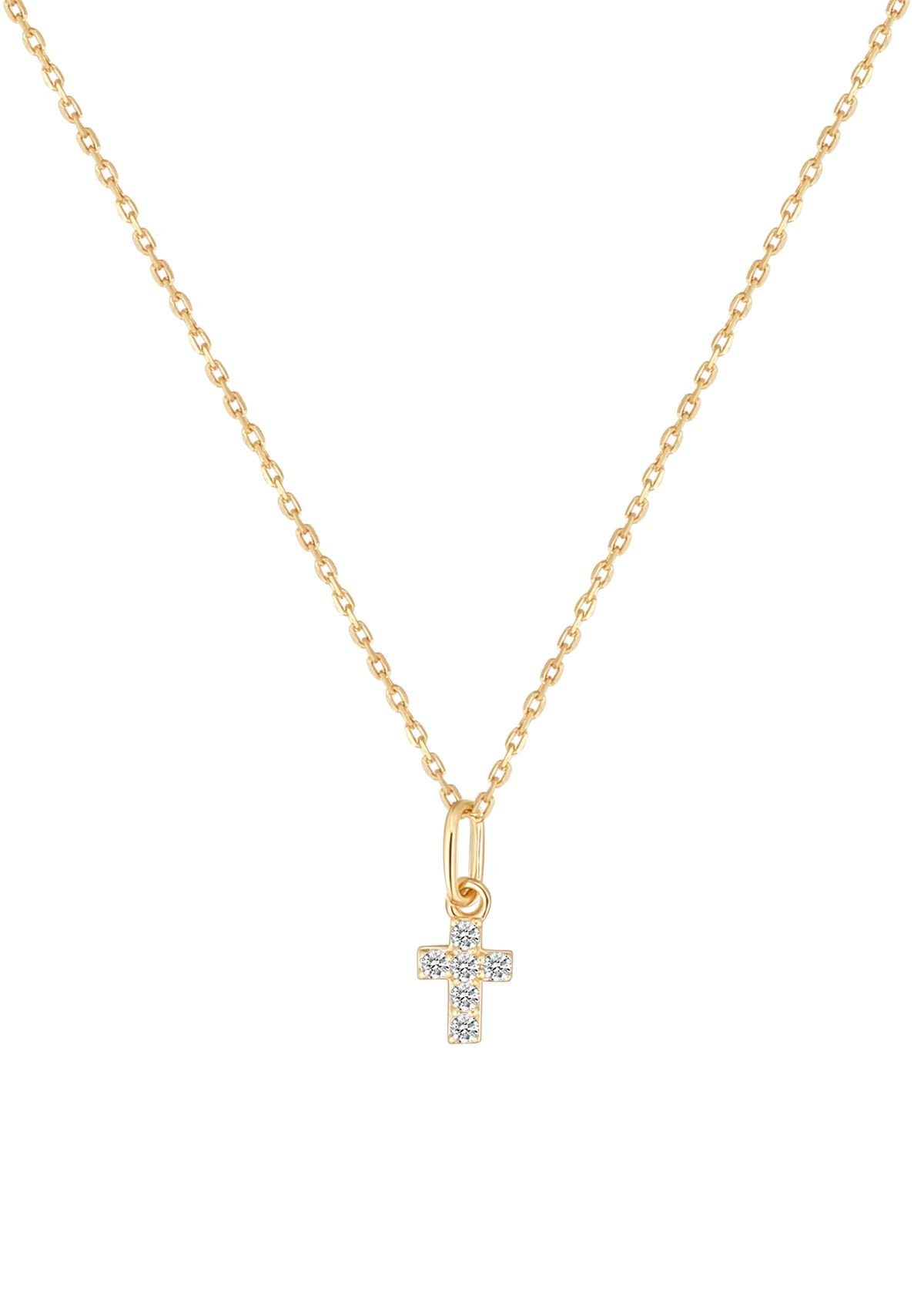 Dear Me Goldkette Zirkonia Kreuz für Damen, 585 Gelbgold/ Weißgold, 14 Kara günstig online kaufen