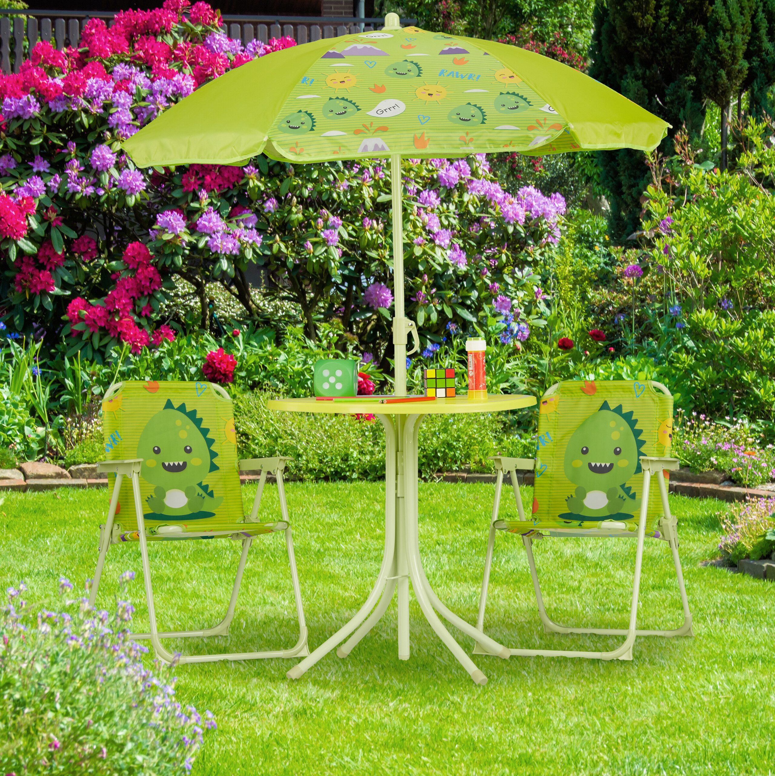 relaxdays Garten-Kindersitzgruppe Camping Kindersitzgruppe mit Schirm, günstig online kaufen
