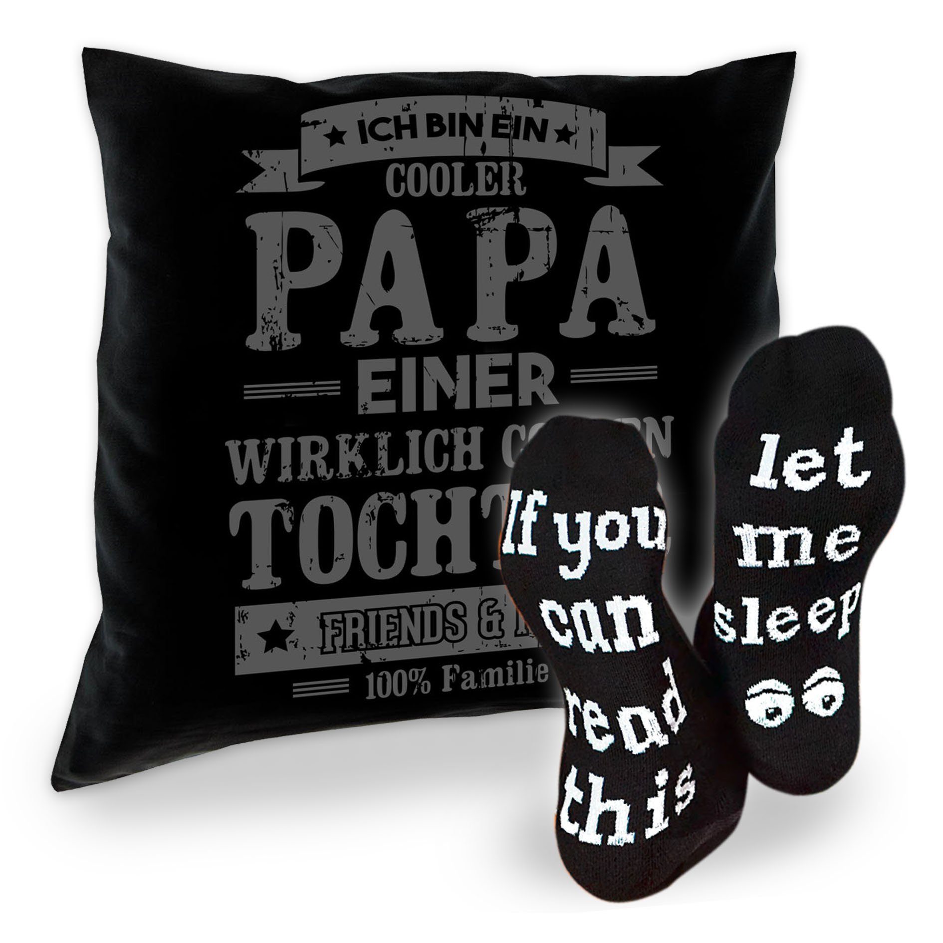 Kissen Socken einer Papa schwarz Sleep, Papa Tochter Cooler Männer Vatertagsgeschenk & Sprüche Dekokissen Soreso®