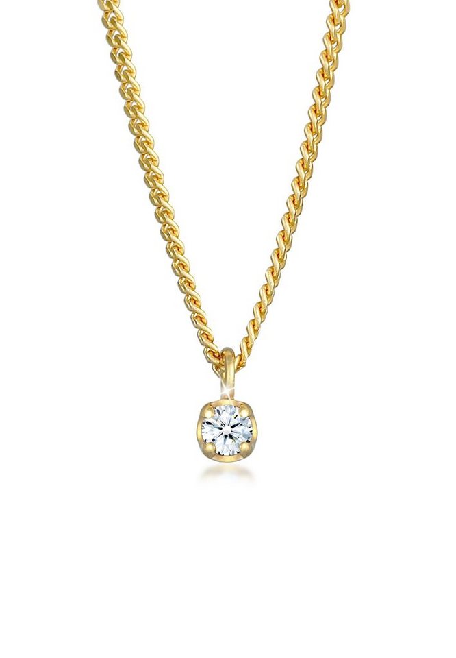 Elli DIAMONDS Kette mit Anhänger Solitär Diamant (0.03 ct) Elegant 375 Gelbgold, Diamant
