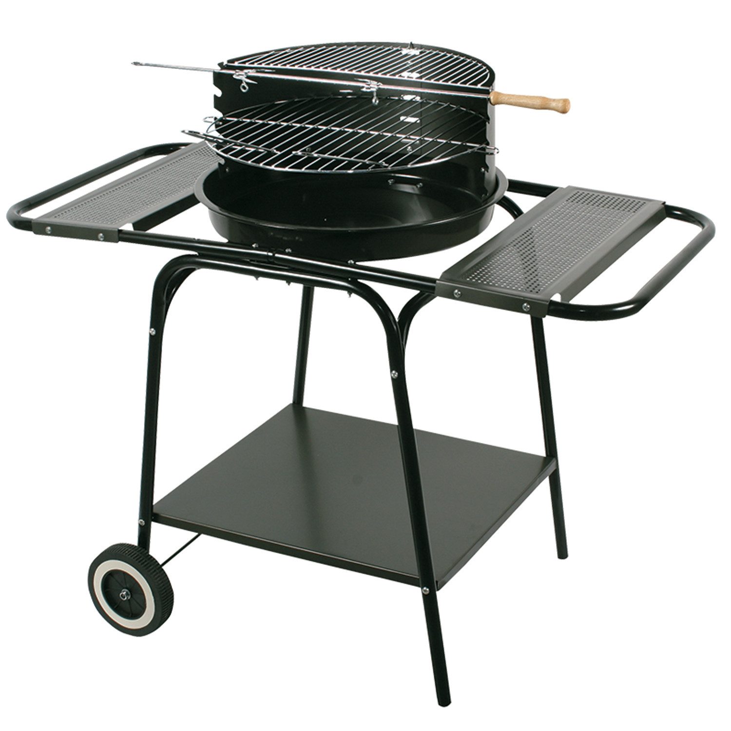 Master Grill & Party Holzkohlegrill MG906, Runde Holzkohlegrill mit Regalen 46,5 cm Räder
