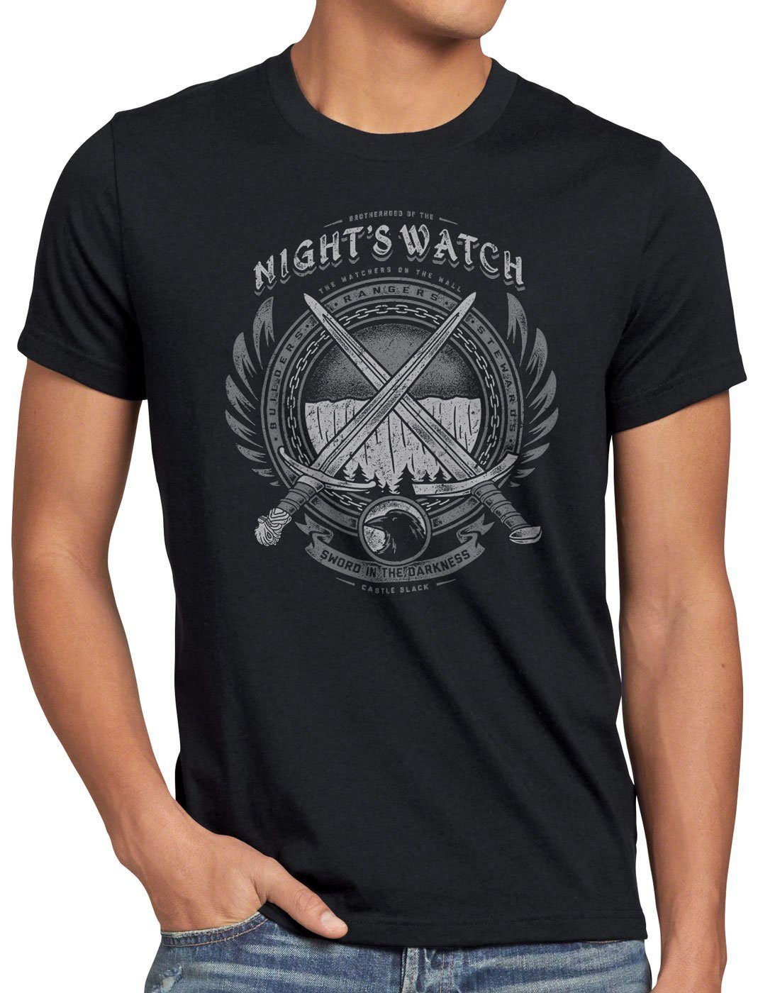 style3 Print-Shirt Herren T-Shirt Nachtwache Abzeichen lied von eis und feuer schwarz