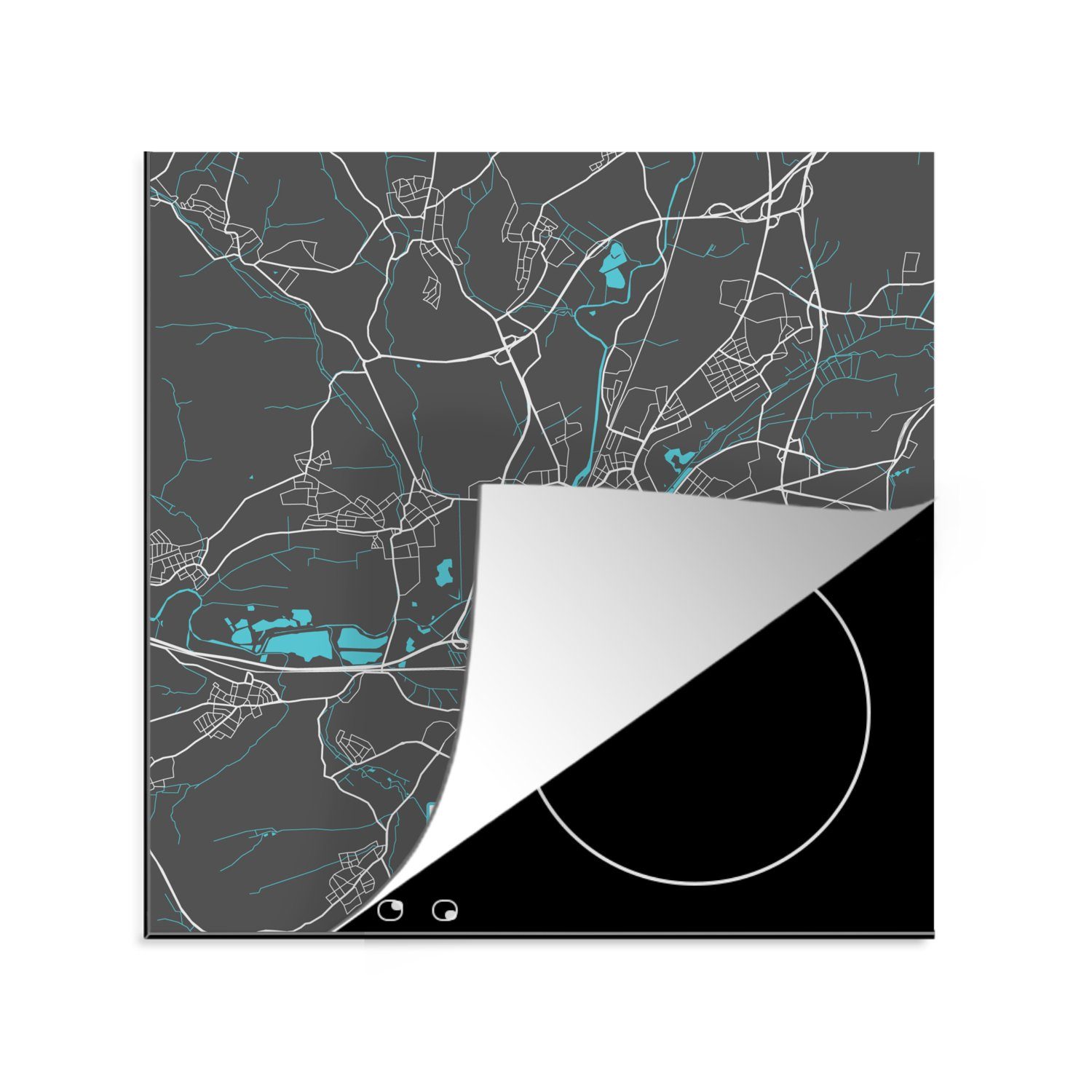 MuchoWow Herdblende-/Abdeckplatte Karte - Stadtplan - Gießen - Deutschland - Blau, Vinyl, (1 tlg), 78x78 cm, Ceranfeldabdeckung, Arbeitsplatte für küche