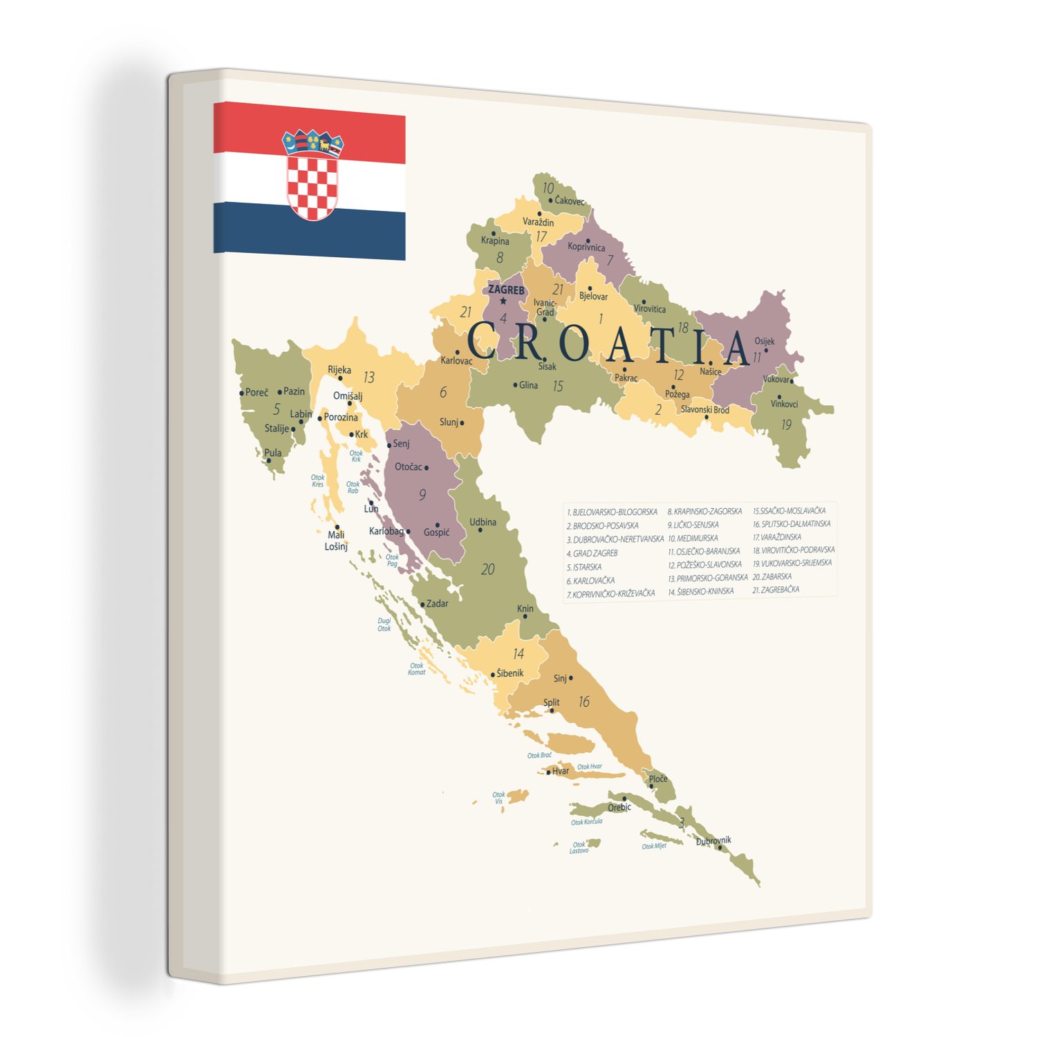 OneMillionCanvasses® Leinwandbild Karte von Kroatien mit günstig online kaufen