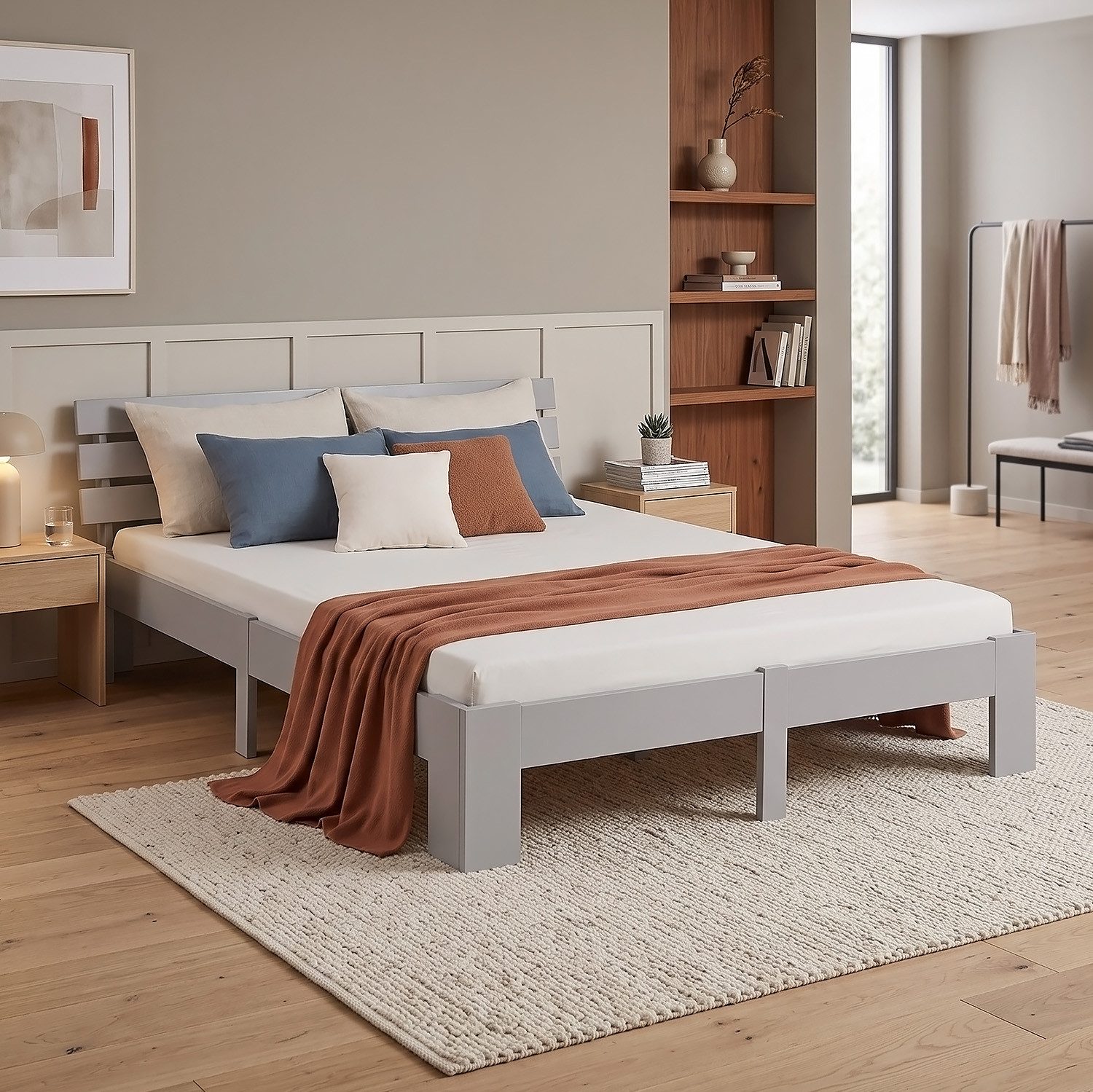 Homestyle4u Massivholzbett 90x200 120x200 140x200 160x200 180x200 mit Lattenrost Doppelbett (Set, mit Lattenrost, Grau), 180x200, modern, stabil