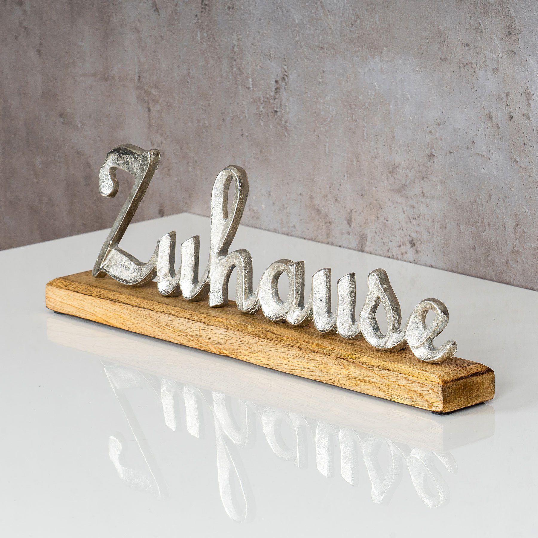 Levandeo® Deko-Schriftzug, Schriftzug Zuhause L30cm Metall Silber Mango Holz Tischdeko Deko