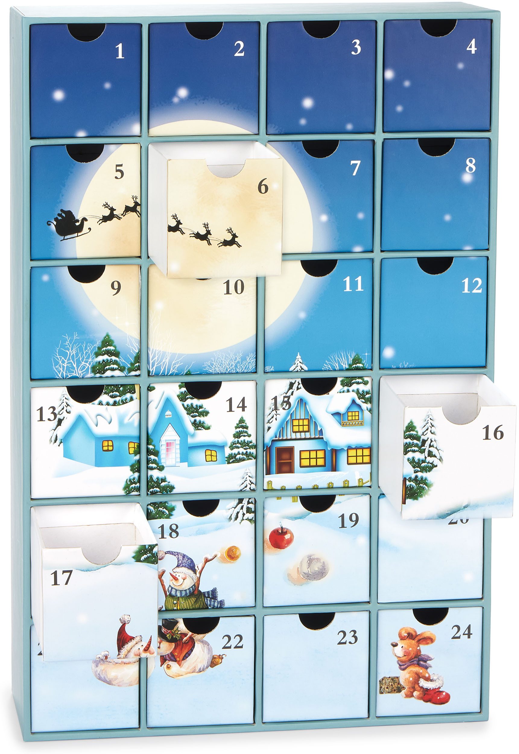BRUBAKER befüllbarer Adventskalender Weihnachtsdorf im Schnee - Weihnachtskalender zum Befüllen (39 cm groß aus Pappe, 1-tlg), DIY Kalender mit 24 Türchen für Gutscheine und Süßigkeiten