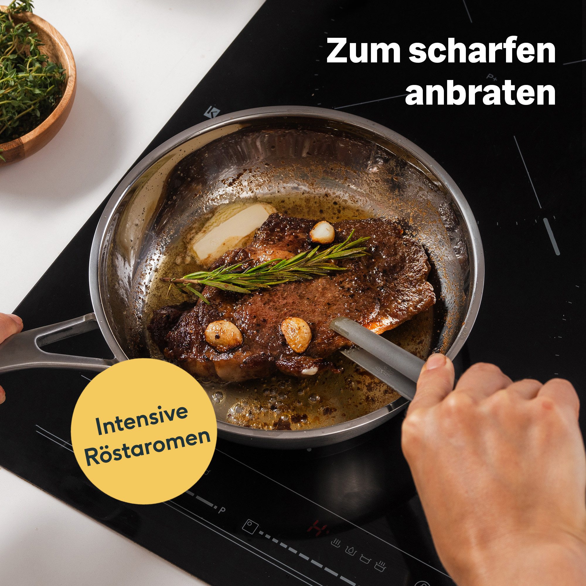 SILBERTHAL Bratpfanne Edelstahlpfanne 20cm Unbeschichtet Induktion, Edelstahl (Einzeln, 1-tlg), für Röstaromen, spülmaschinenfest, backofenfest bis 400°C