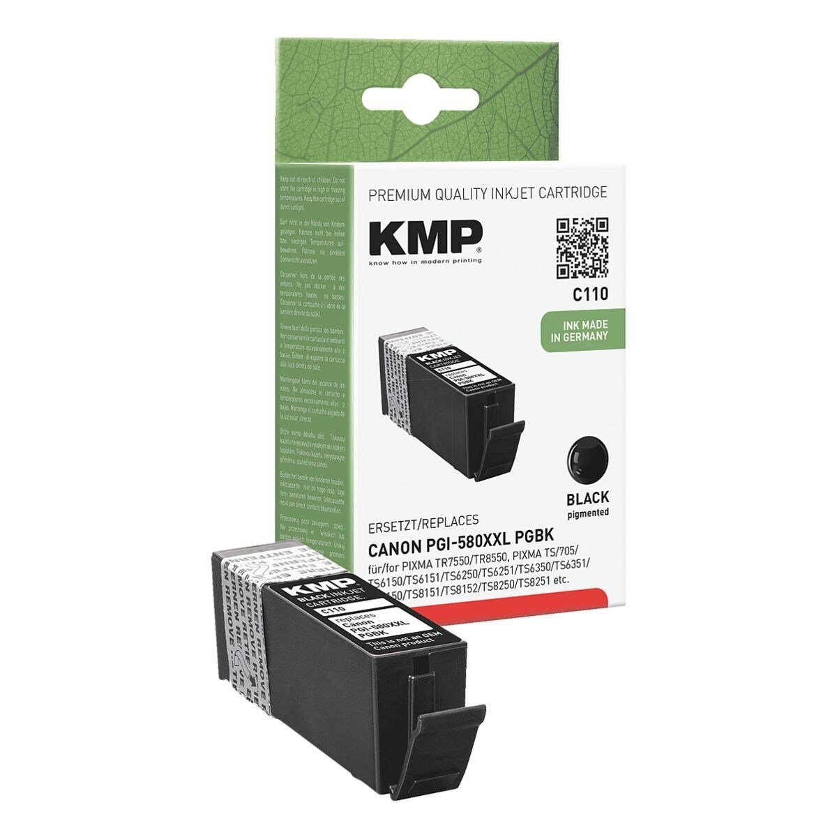 KMP Tintenpatrone (1-tlg., ersetzt schwarz »PGI-580XXL PGBK«, schwarz) (Pigment) Canon