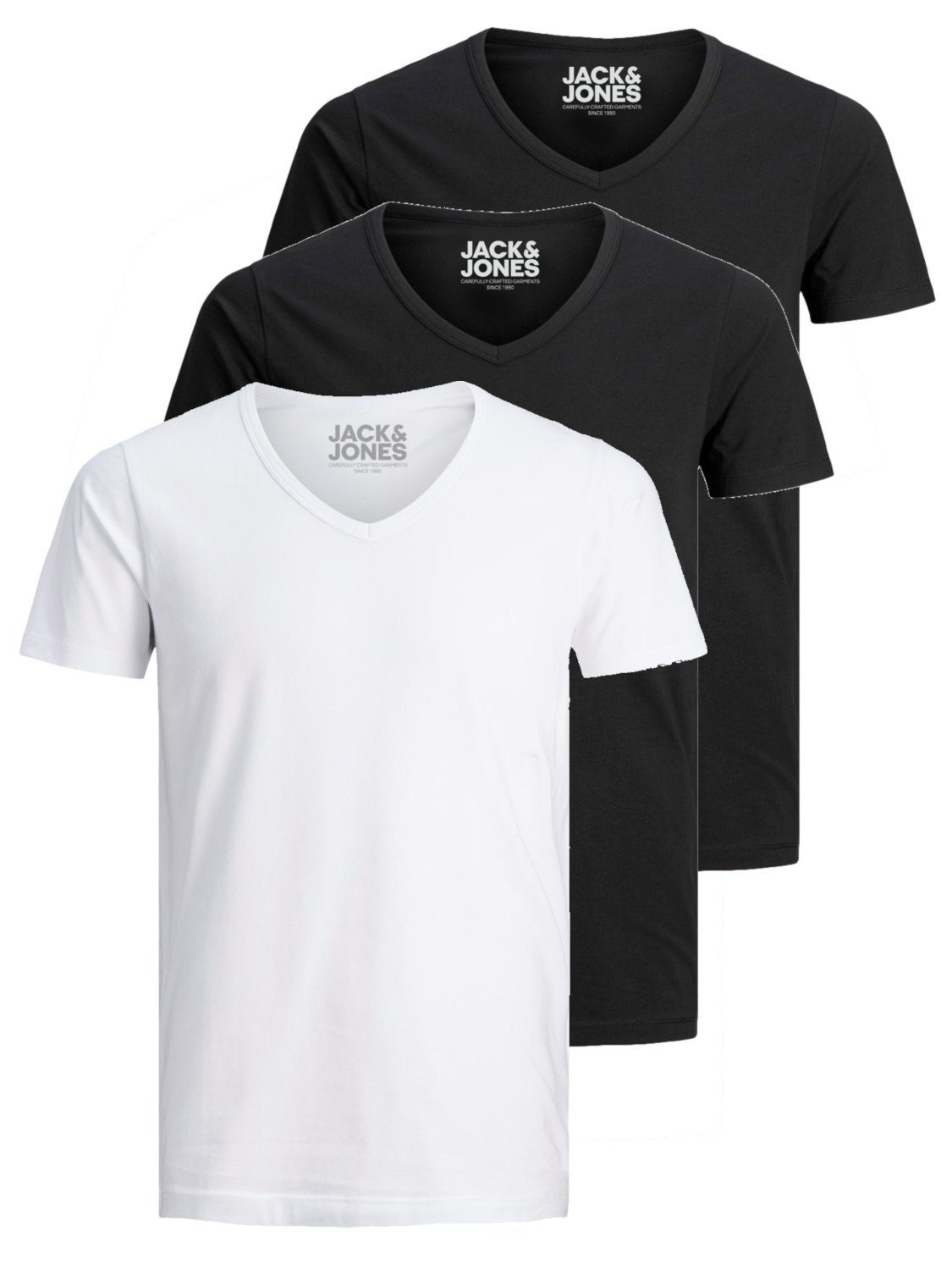 Jack & Jones T-Shirt Basic (BL/BL/WH) nicht etwas Pack) geschnitten, 3er länger Mix kurz (3-tlg., V-Neck 2 zu