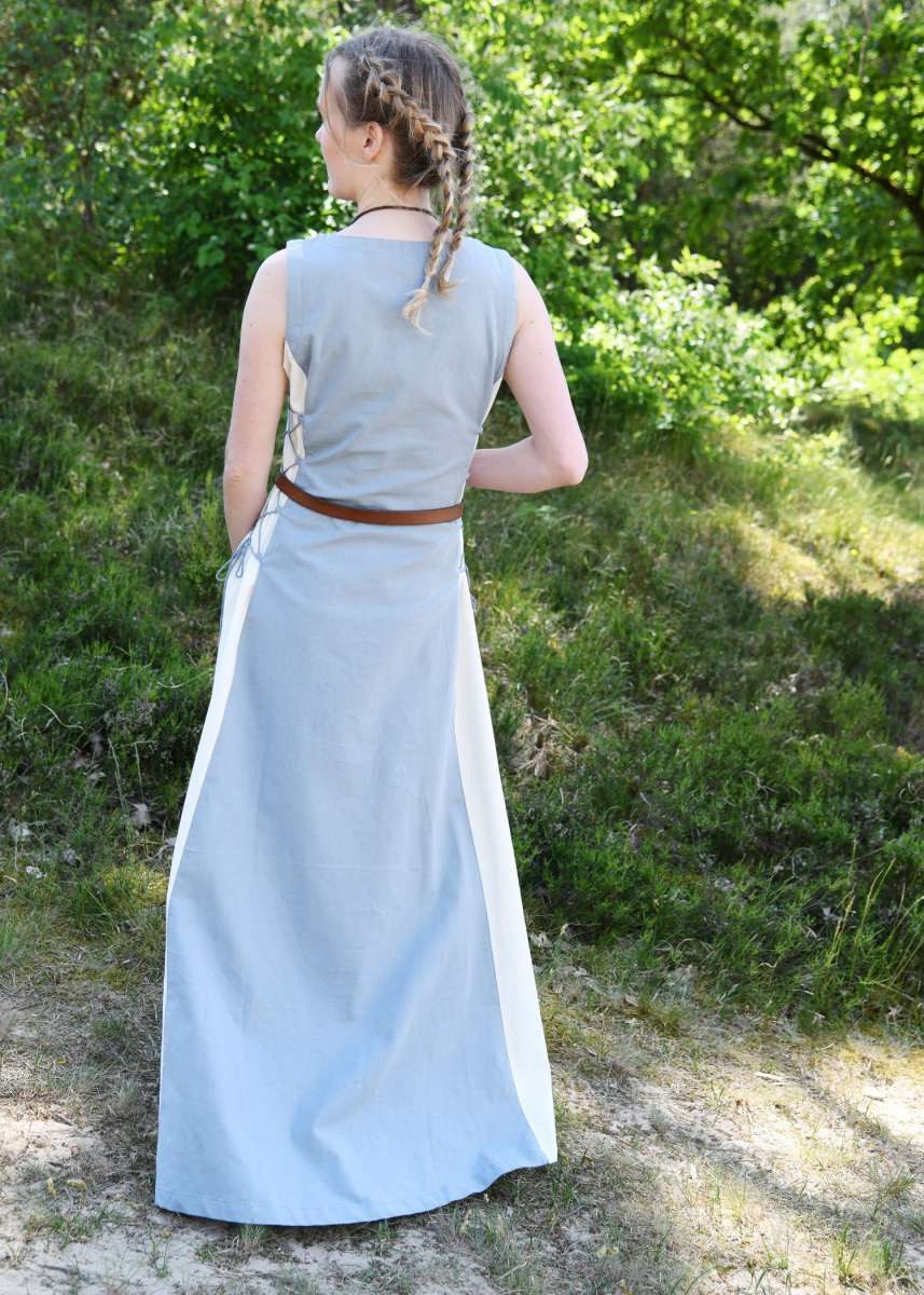 Battle Merchant Burgfräulein-Kostüm Ärmelloses Überkleid / Trägerkleid blaugrau/natur "Jarle" S