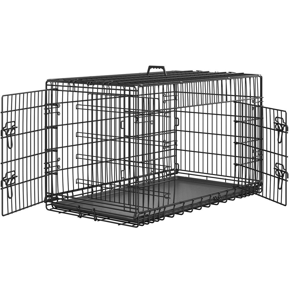 Yaheetech Tiertransportbox Hundebox mit Ausziehbaren Bodenwanne & Griff & 2 Türen, Klappbare Tiertransportbox 107 cm L × 66 cm B × 74,5 cm H