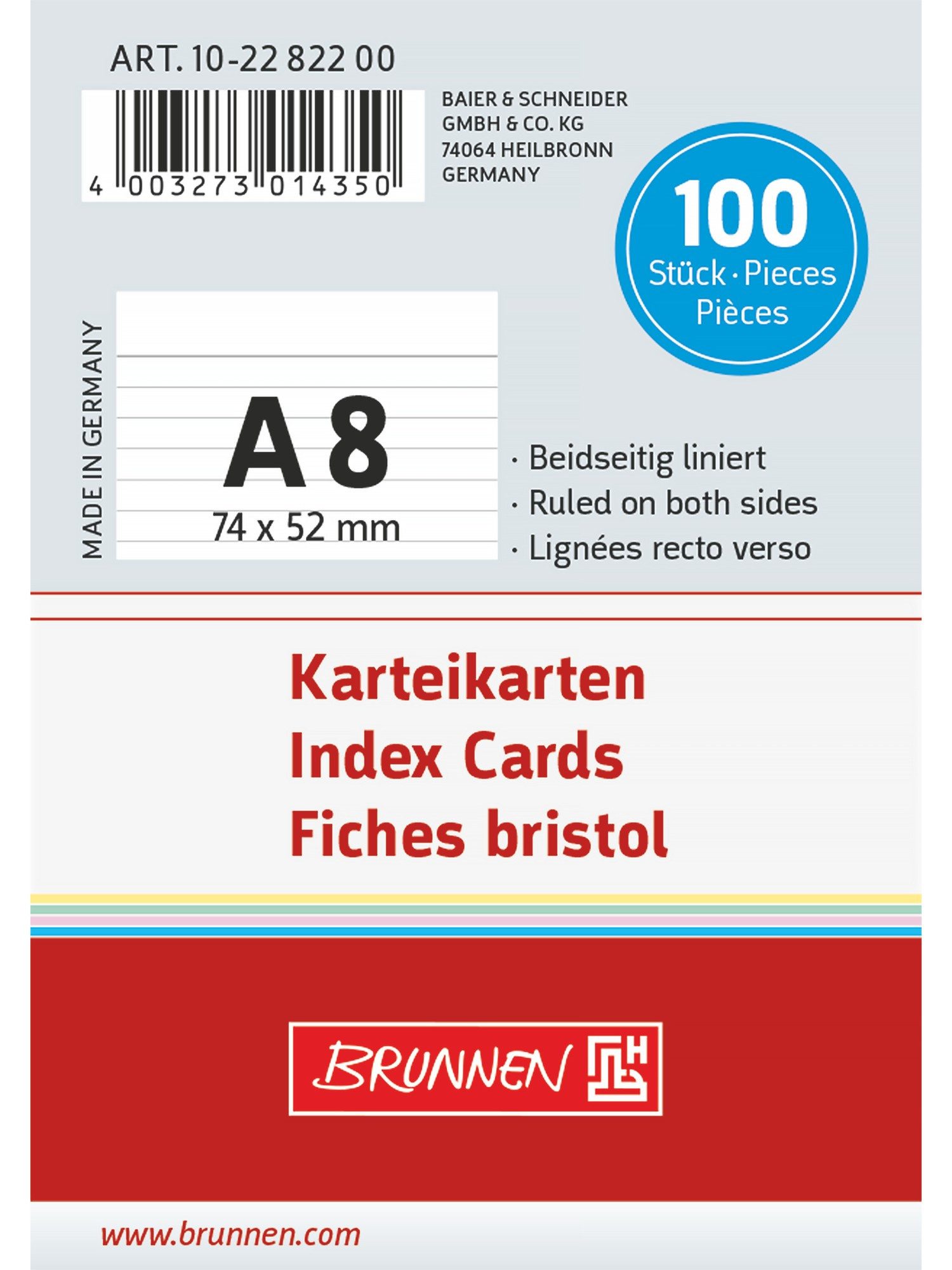 Baier Kindersitz Karteikarten Karteikarten A8 liniert weiß 100 Stück