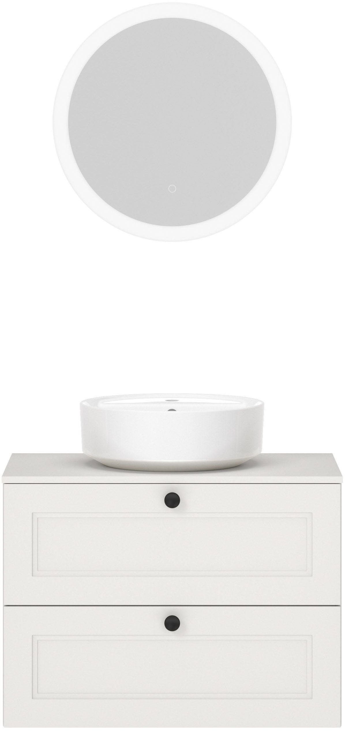 nobilia® Badmöbel-Set Cascada, (Set, 2-St., inkl. Aufsatzwaschbecken und beleuchtetem Spiegel mit Touch-Sensor), vormontiert, mit Soft-Close, in vier Breiten
