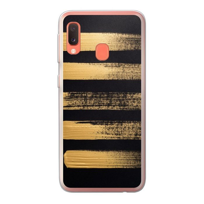 MuchoWow Handyhülle Muster aus goldener Farbe auf schwarzem Hintergrund Handyhülle Samsung Galaxy A20e Smartphone-Bumper Print Handy