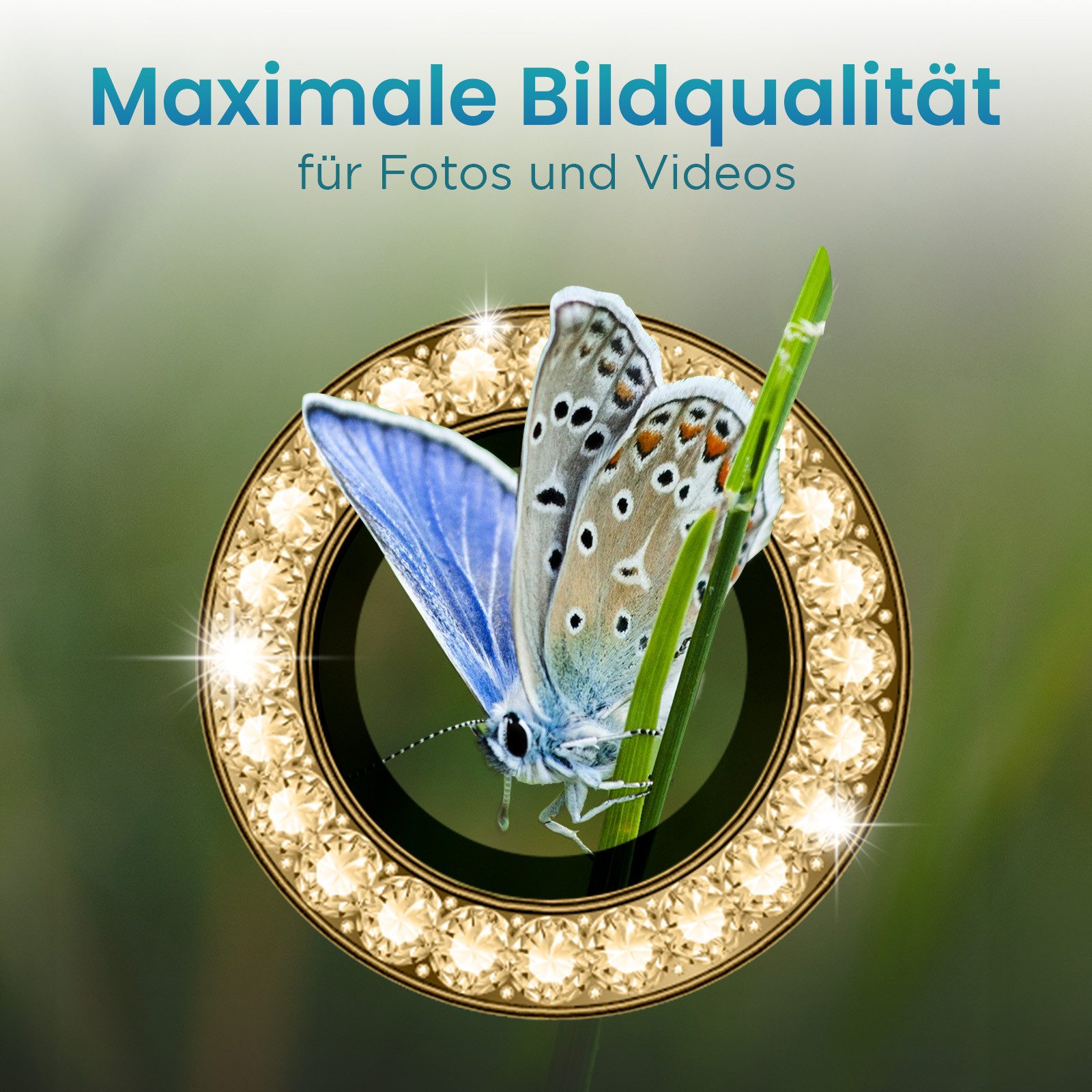 Tec-Expert Kameraschutzglas 9H Kameraglas Set Gold mit Schmuckstein für Apple iPhone 17 Pro Max für Apple iPhone 17 Pro Max, Linsenschutzglas Set, 1 Stück, Kame – Bild 3 von 5