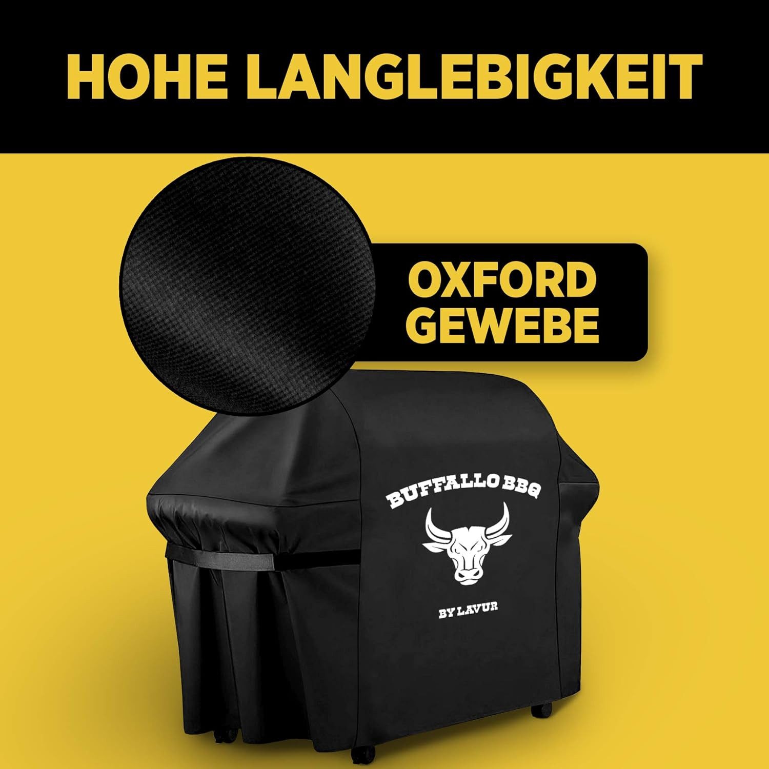 LAVUR Grillabdeckhaube BUFFALO BBQ Grillabdeckung 147×61×122 cm wasserdicht & windfest, Premium Oxfordgewebe, langlebig – Schutz vor Regen, Schnee & Rost