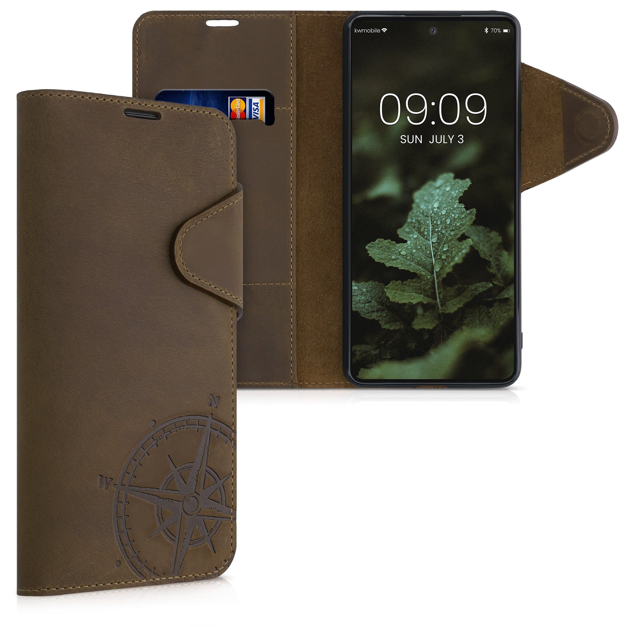 kalibri Handyhülle Hülle für Samsung Galaxy A52 / A52 5G / A52s 5G, Leder  Schutzhülle - Handy Wallet Case Cover - Kompass Vintage Design