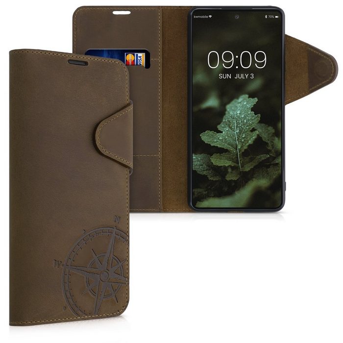 kalibri Handyhülle Hülle für Samsung Galaxy A52 / A52 5G / A52s 5G Leder Schutzhülle - Handy Wallet Case Cover - Kompass Vintage Design