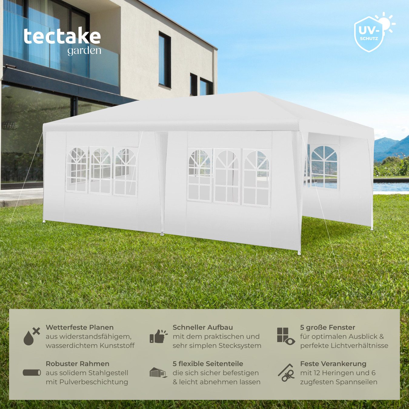 tectake Pavillon Partyzelt Novara mit 5 Seitenteilen, wasserdicht, 6x3m mit günstig online kaufen