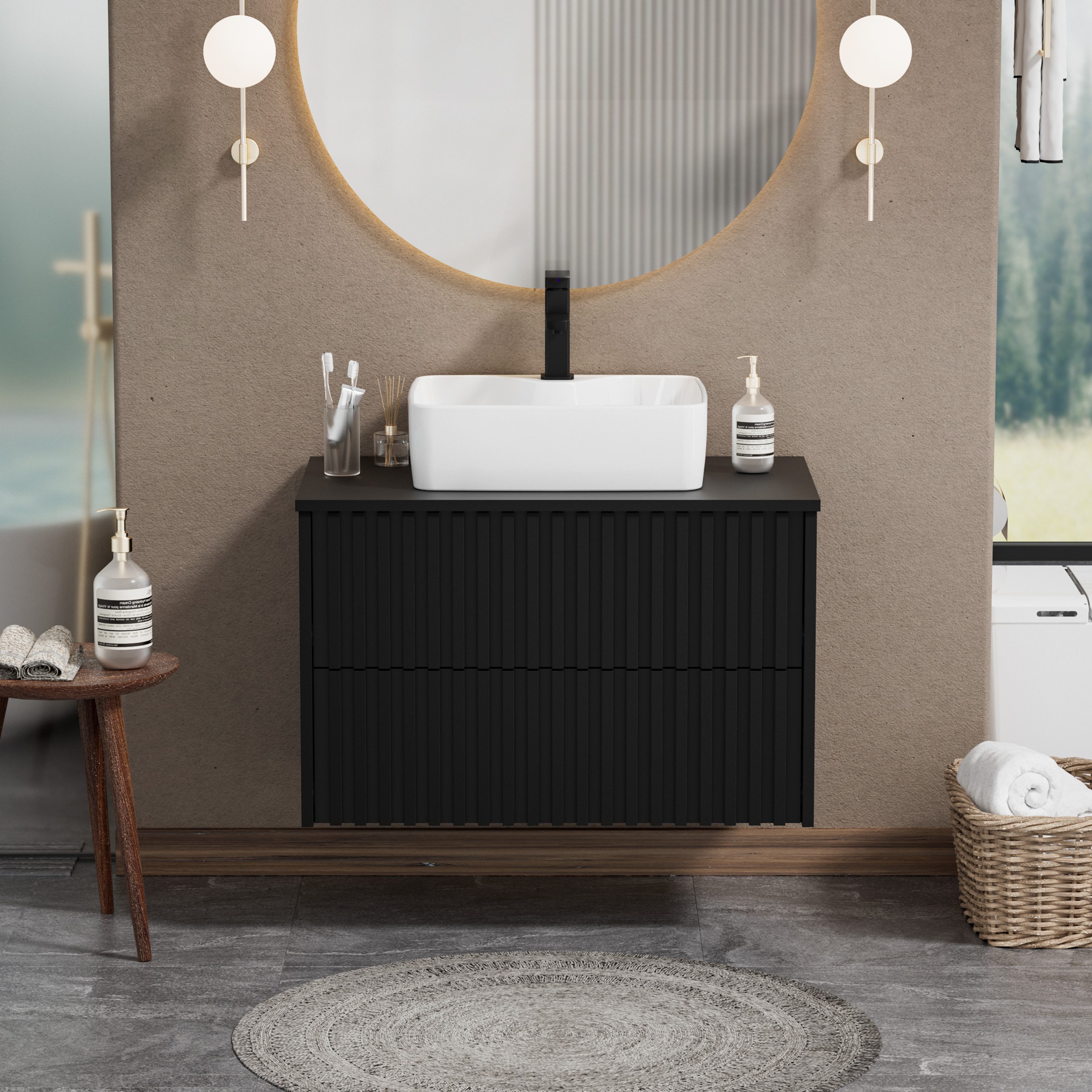 UEV Unterschrank Waschbeckenunterschrank Hängeschrank Badezimmerschrank Wandschrank (Badmöbel, Badezimmmer Schrank) Soft-close Schubladen,Waschbeckenunterschrank mit 2 Schubladen