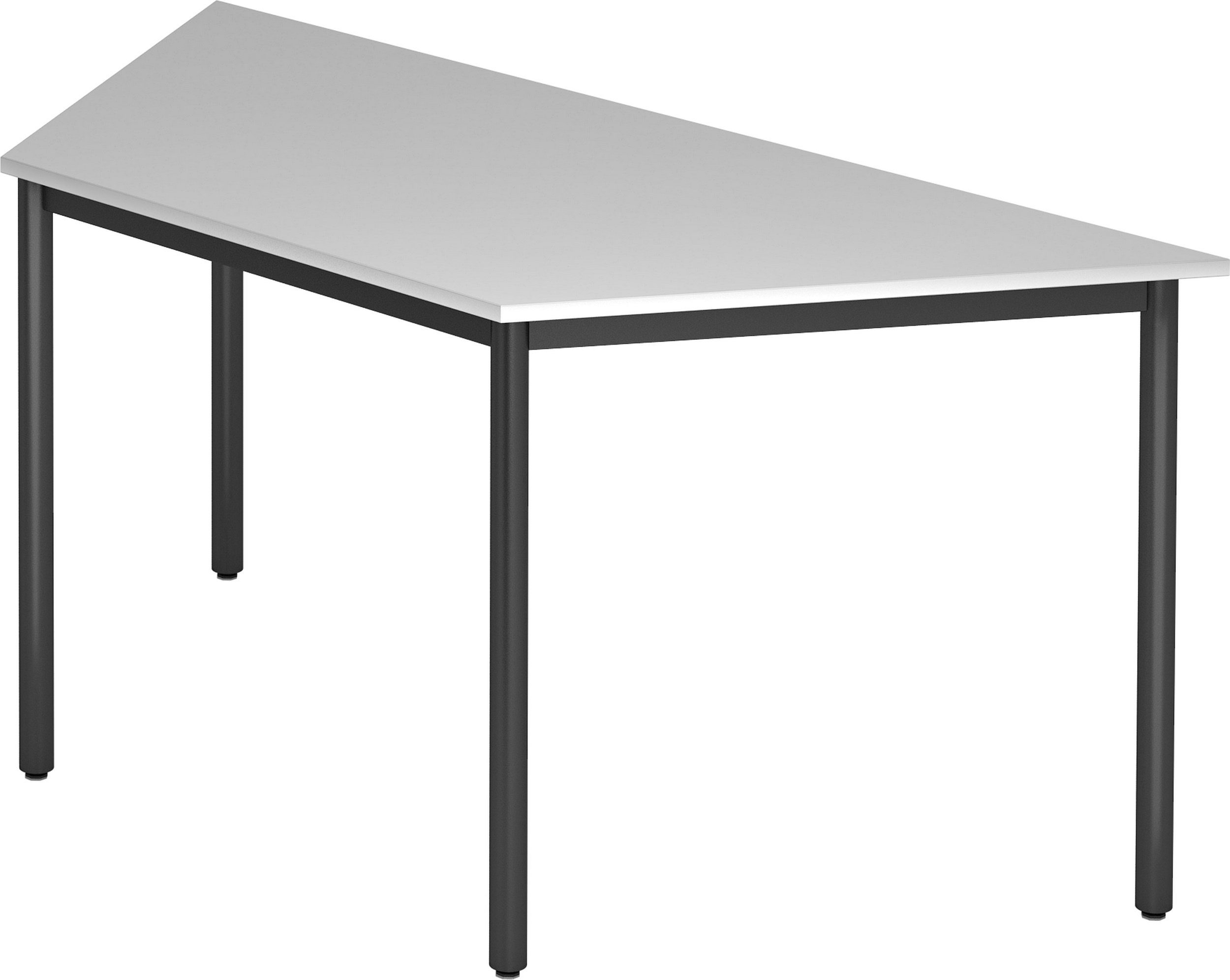 bümö Konferenztisch Besprechungstisch Serie-D, Trapez: 160x69 cm - Dekor: Grau - Gestell: Rundrohr schwarz