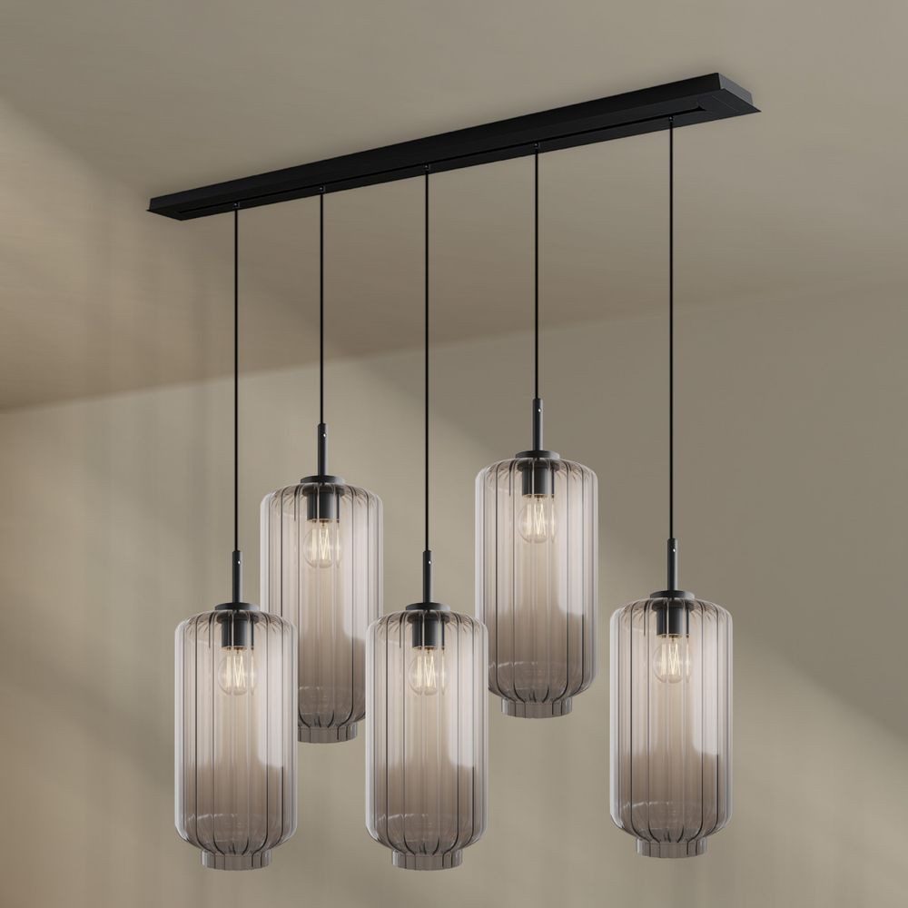 s.luce Pendelleuchte Velo Esstischleuchte 5-flg 160cm Baldachin Ø 18cm Klar